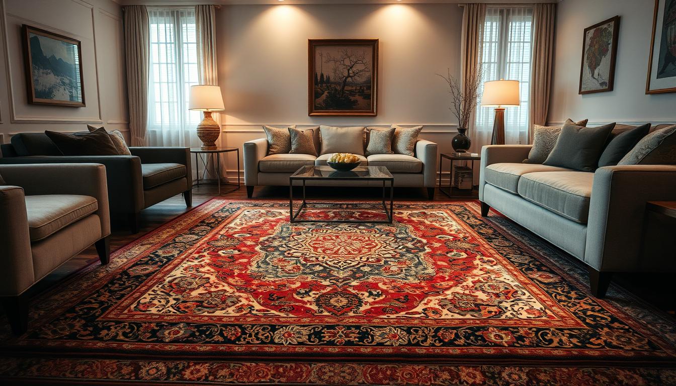 living room with oriental rug