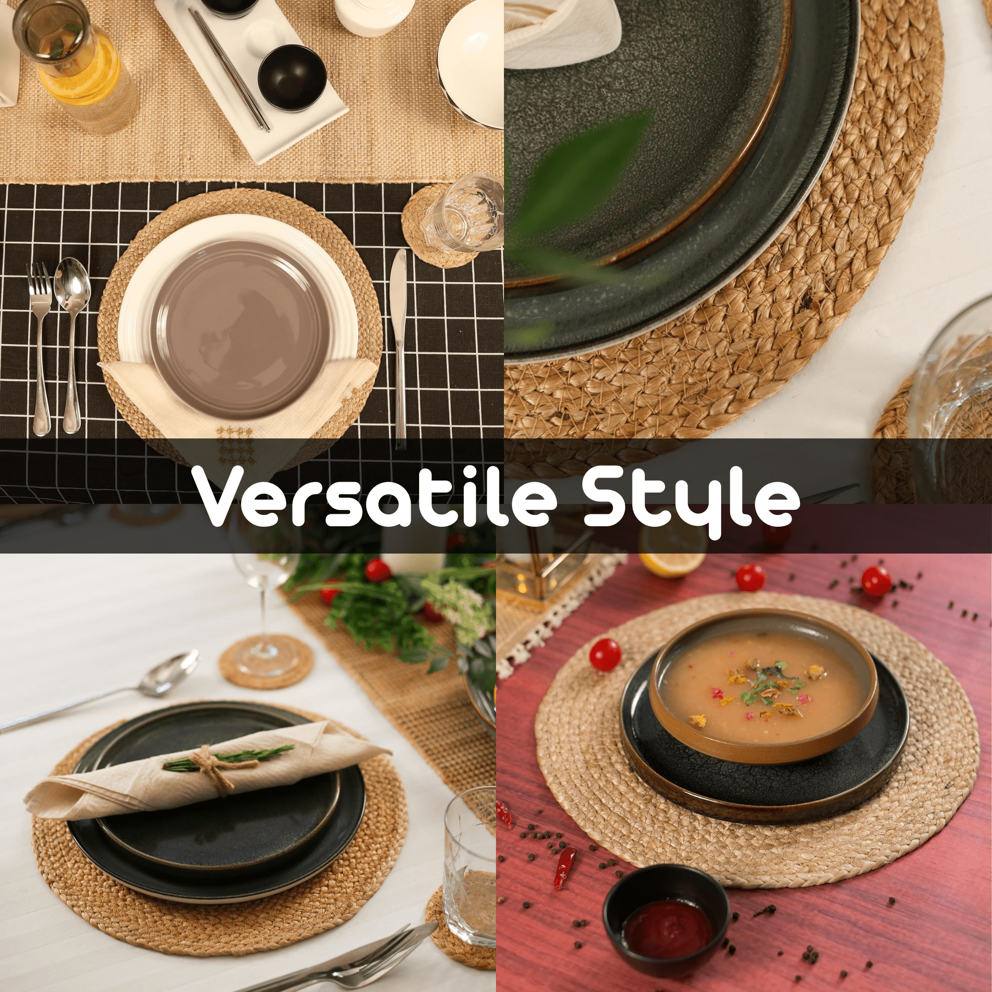 Woven Round Jute Placemats Set of 16 – Boho Farmhouse Design Non-Slip Handwoven Table Mats for Dining, Kitchen, and Wedding Décor