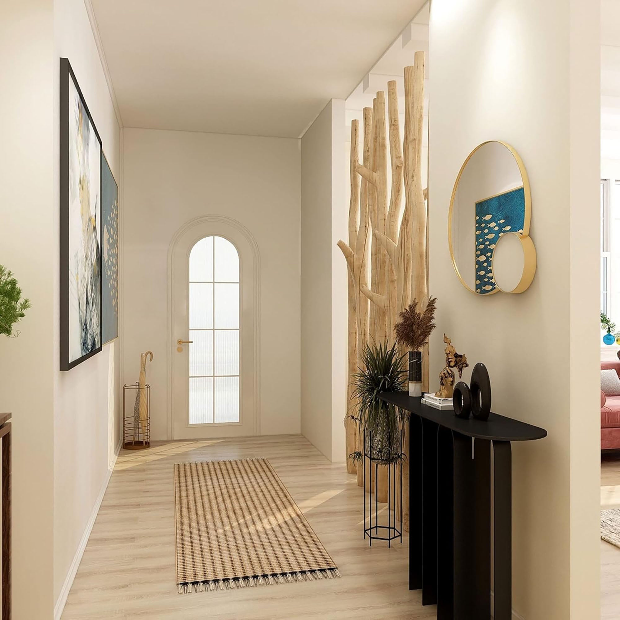 Handwoven Jute Runner, 2.6'x8' Black Braided Natural Rug – Vintage Modern Eco-Friendly Accent for Living Room, Entryway, Kitchen, and Bathroom Décor