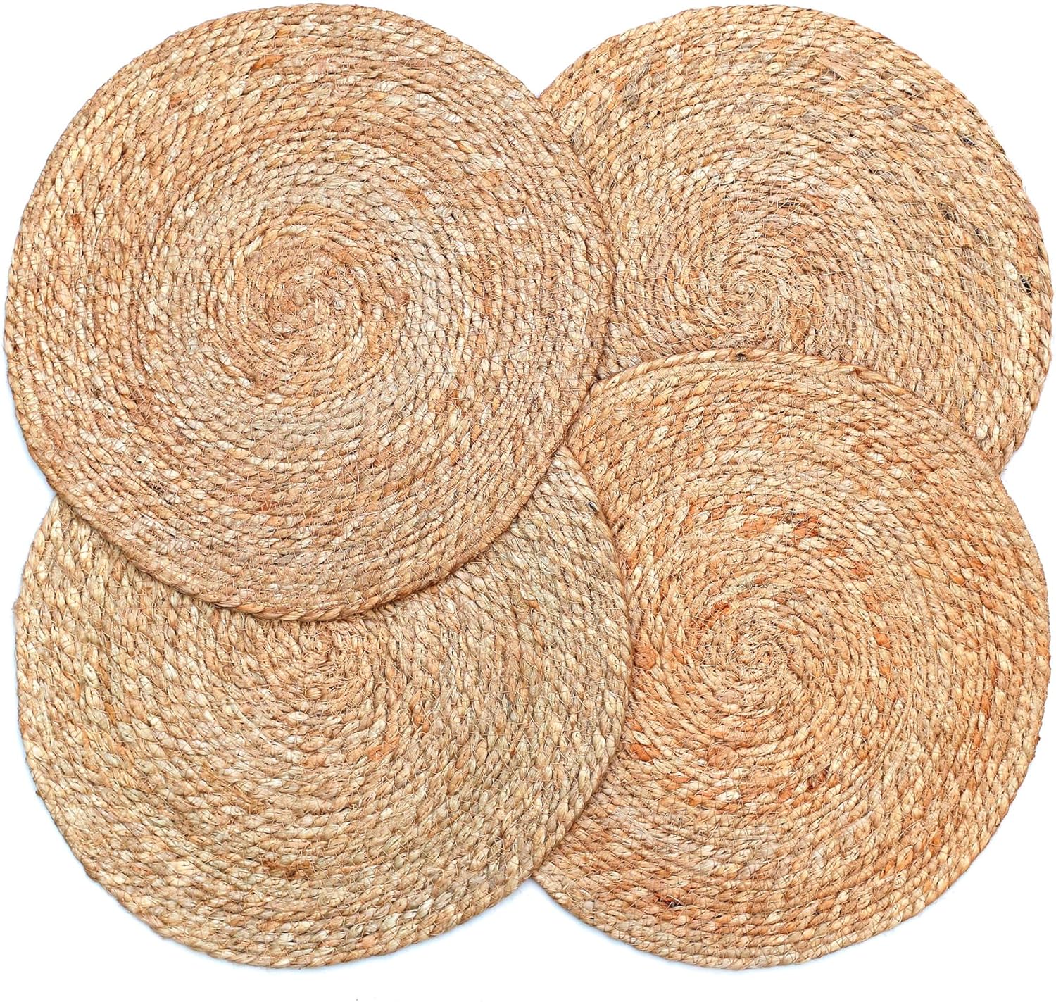 Eco-Crave Round Jute Rope Placemats Set of 4 – Handmade 13" Woven Table Mats, Rustic Boho Farmhouse Style, Braided Jute Chargers for Dining & Kitchen Decor