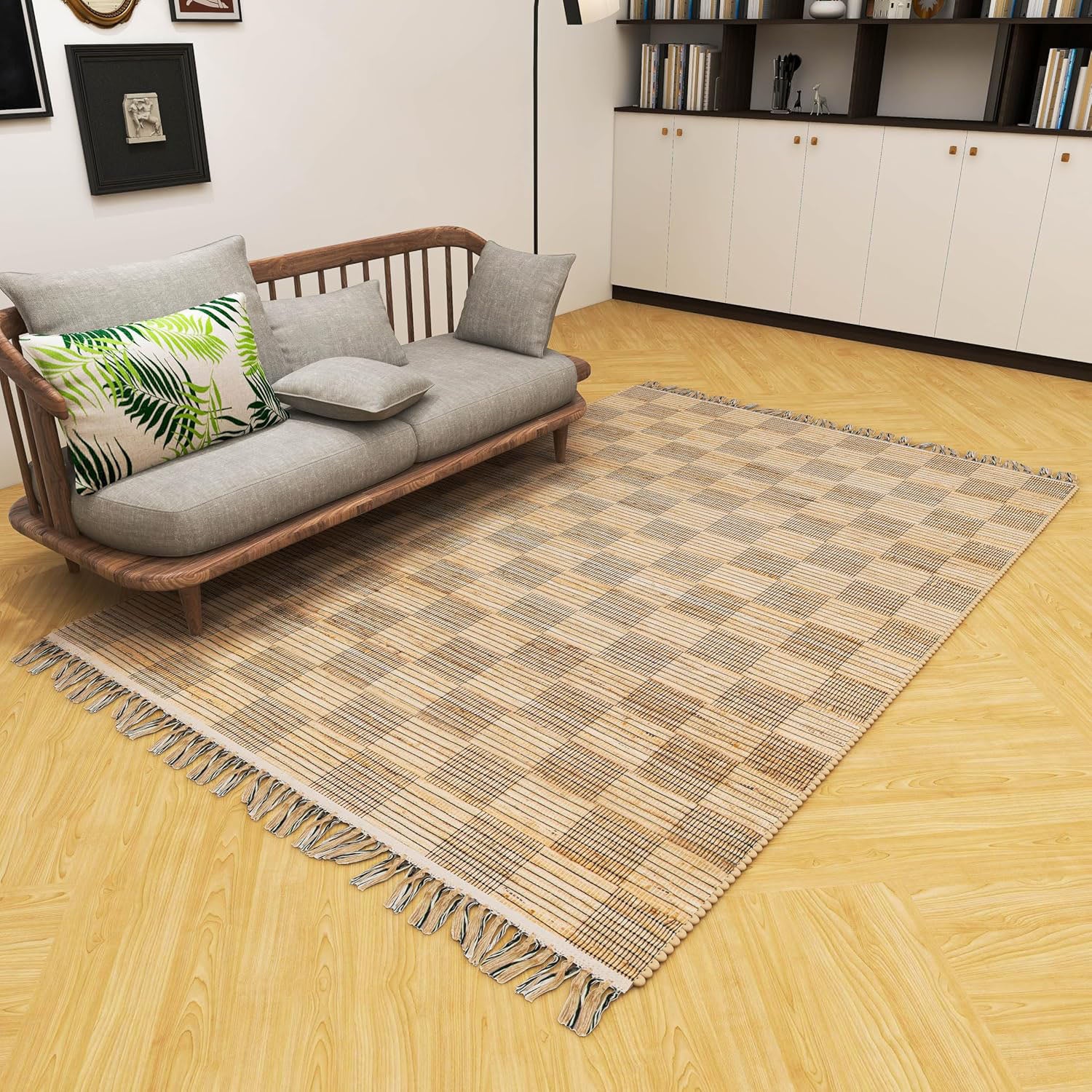 Handwoven Natural Jute Geometric Area Rug, 9'x12' – Premium 0.5-Inch Thick Carpet for Living Room, Bedroom, Dining, Kitchen, and Modern Farmhouse Décor