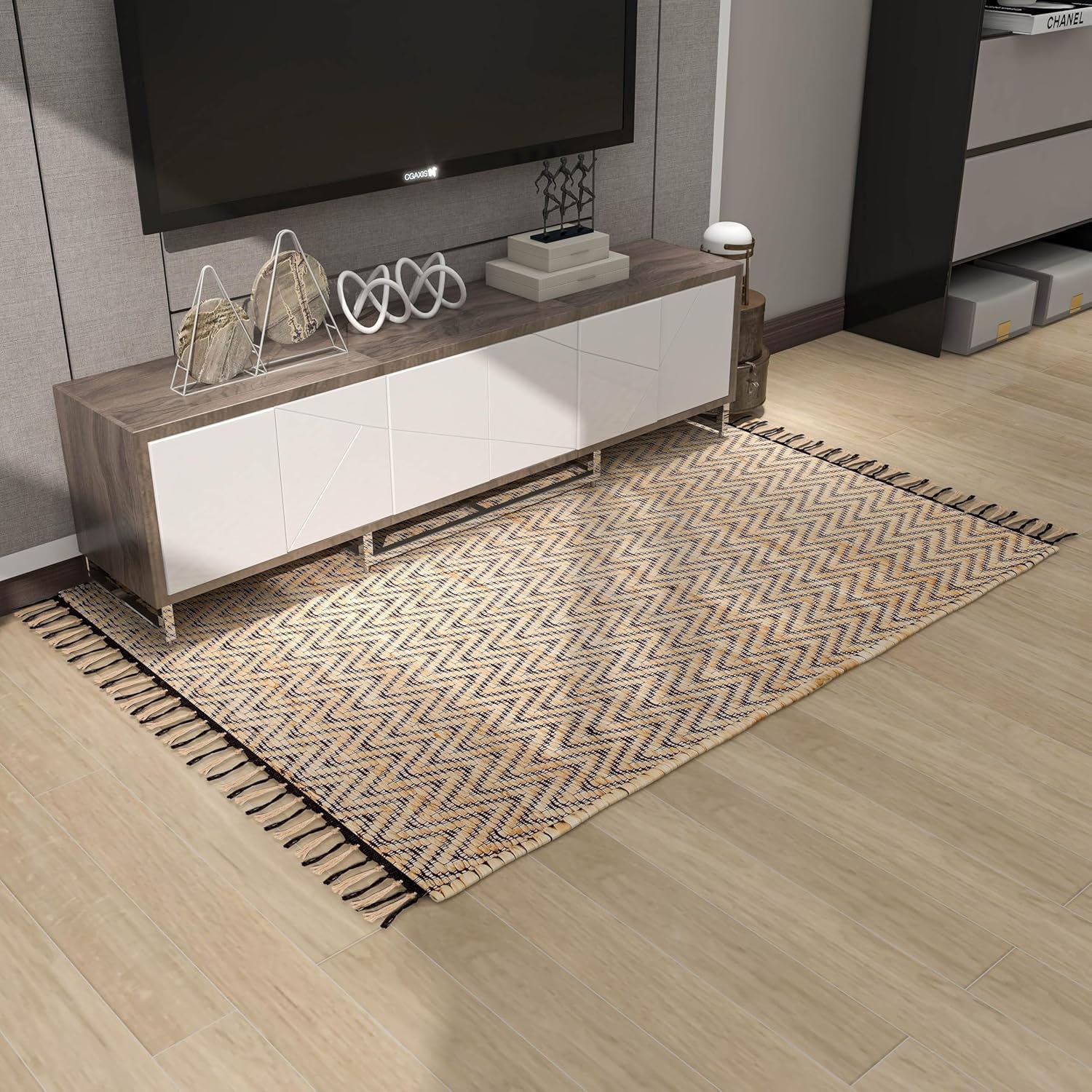 4x6 Ft Natural Jute Rug – Handwoven Vintage Modern Accent Carpet for Bedroom, Entryway, Living Room, Dining Room, Kitchen, and Office Décor