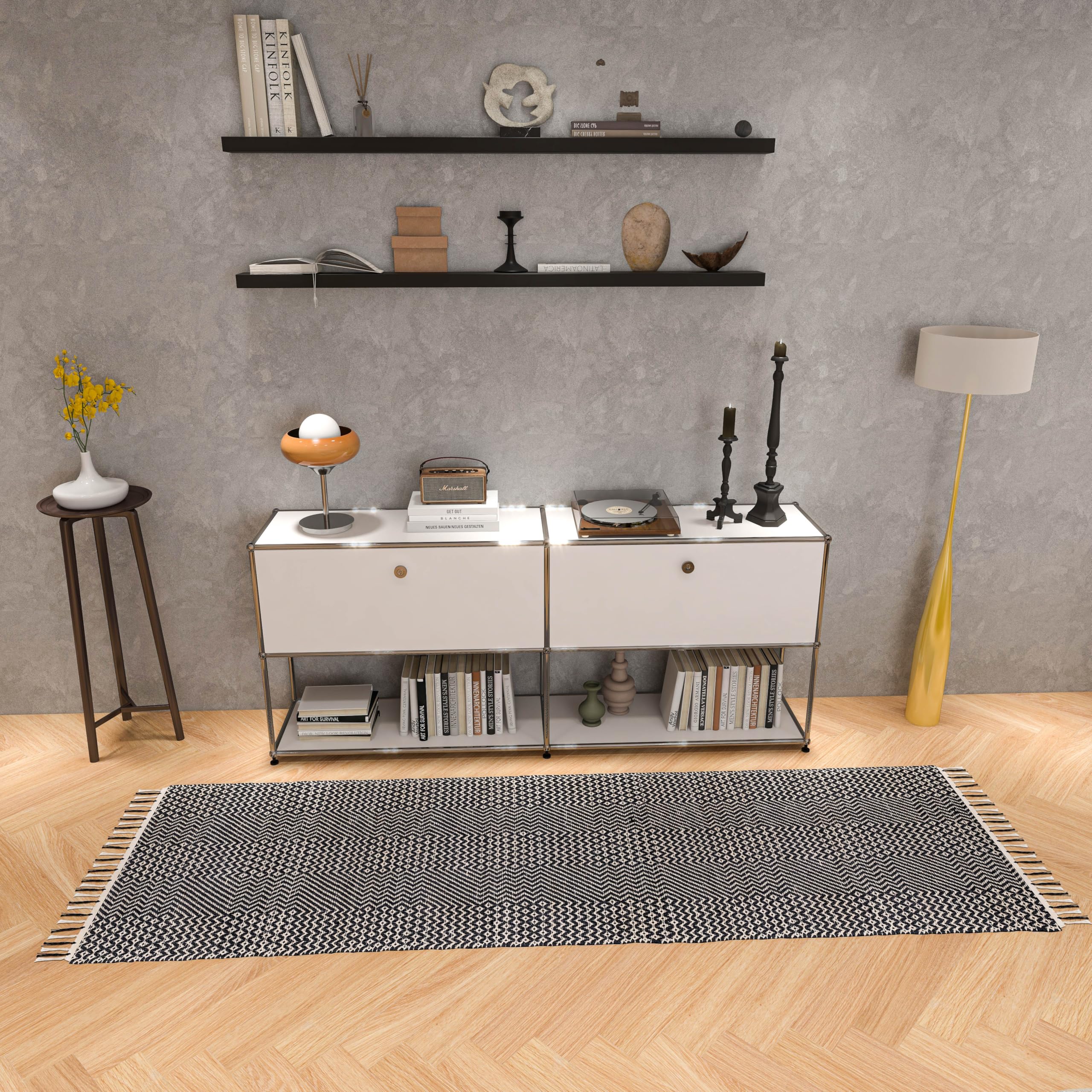Eco Crave Jute Cotton Runner for Hallways 2.6x8 ft Handcrafted Natural Fiber Braided Indoor Floor Carpet, Farmhouse Entryway Runner Rug Perfect for Bedroom, Living Room, Kitchen Entry Mat, Black/White