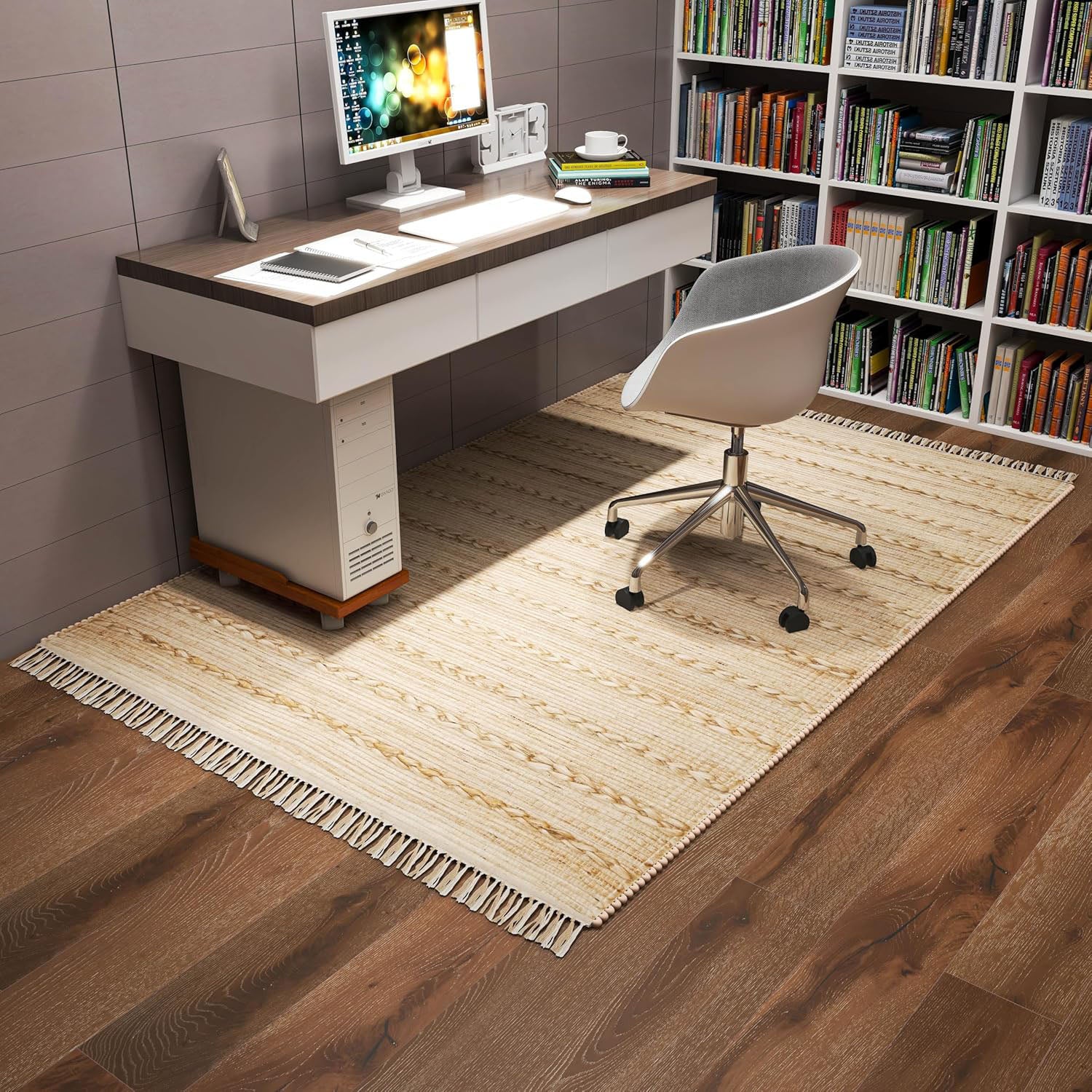 Handwoven Jute Area Rug, 5'x8' Natural Bohemian Eco-Friendly Indoor Carpet – 0.5-Inch Thick Durable Rug for Living Room, Bedroom, and Farmhouse Décor