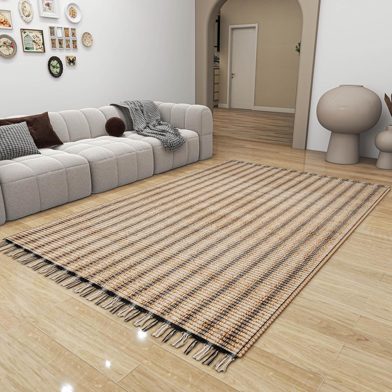 Eco Crave Jute Area Rug, 6'x9' Handwoven Braided Natural Fiber Carpet – Durable 0.5-Inch Thick Rug for Living Room, Bedroom, Kitchen, Dining, and Farmhouse Décor