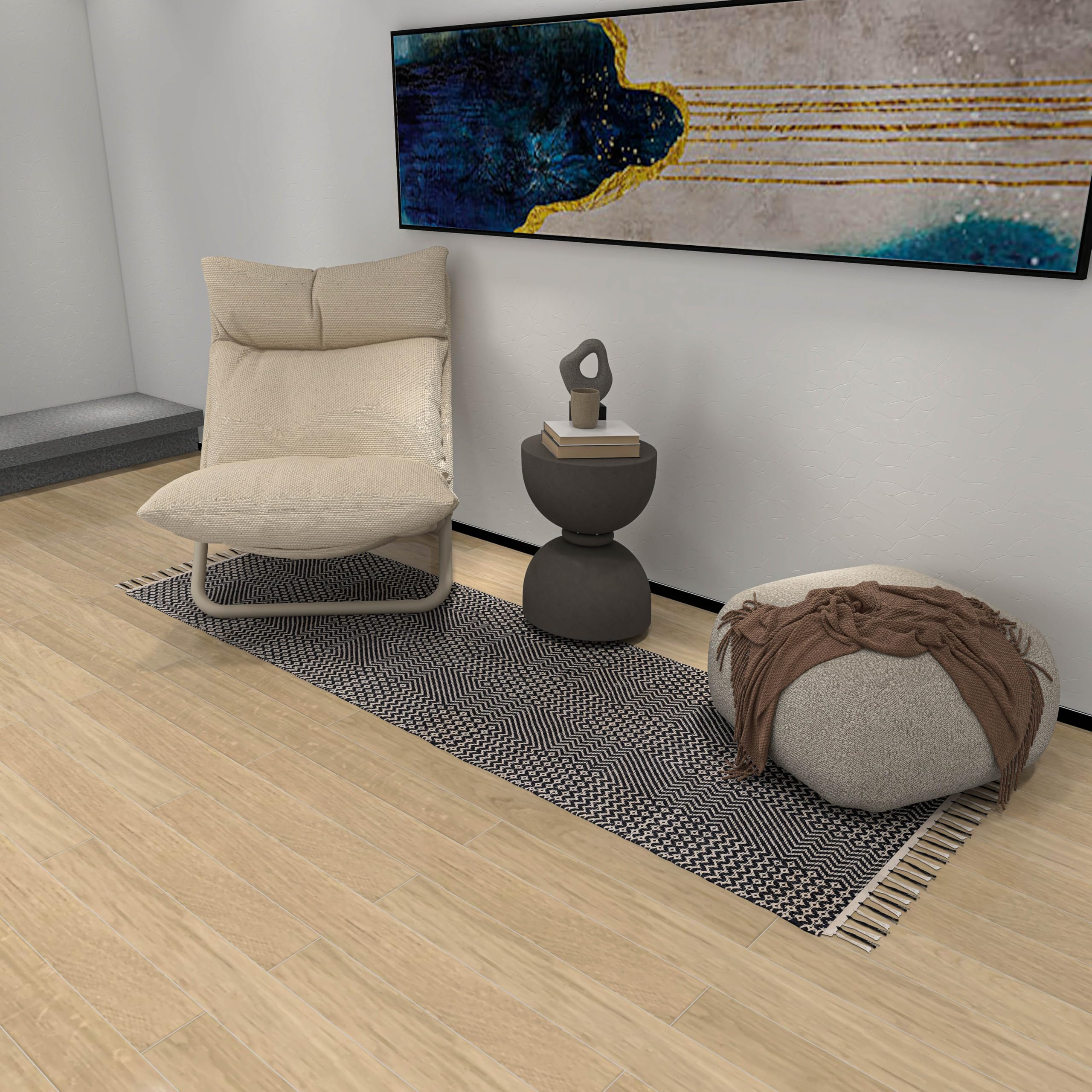 Eco Crave Jute Cotton Runner for Hallways 2.6x8 ft Handcrafted Natural Fiber Braided Indoor Floor Carpet, Farmhouse Entryway Runner Rug Perfect for Bedroom, Living Room, Kitchen Entry Mat, Black/White