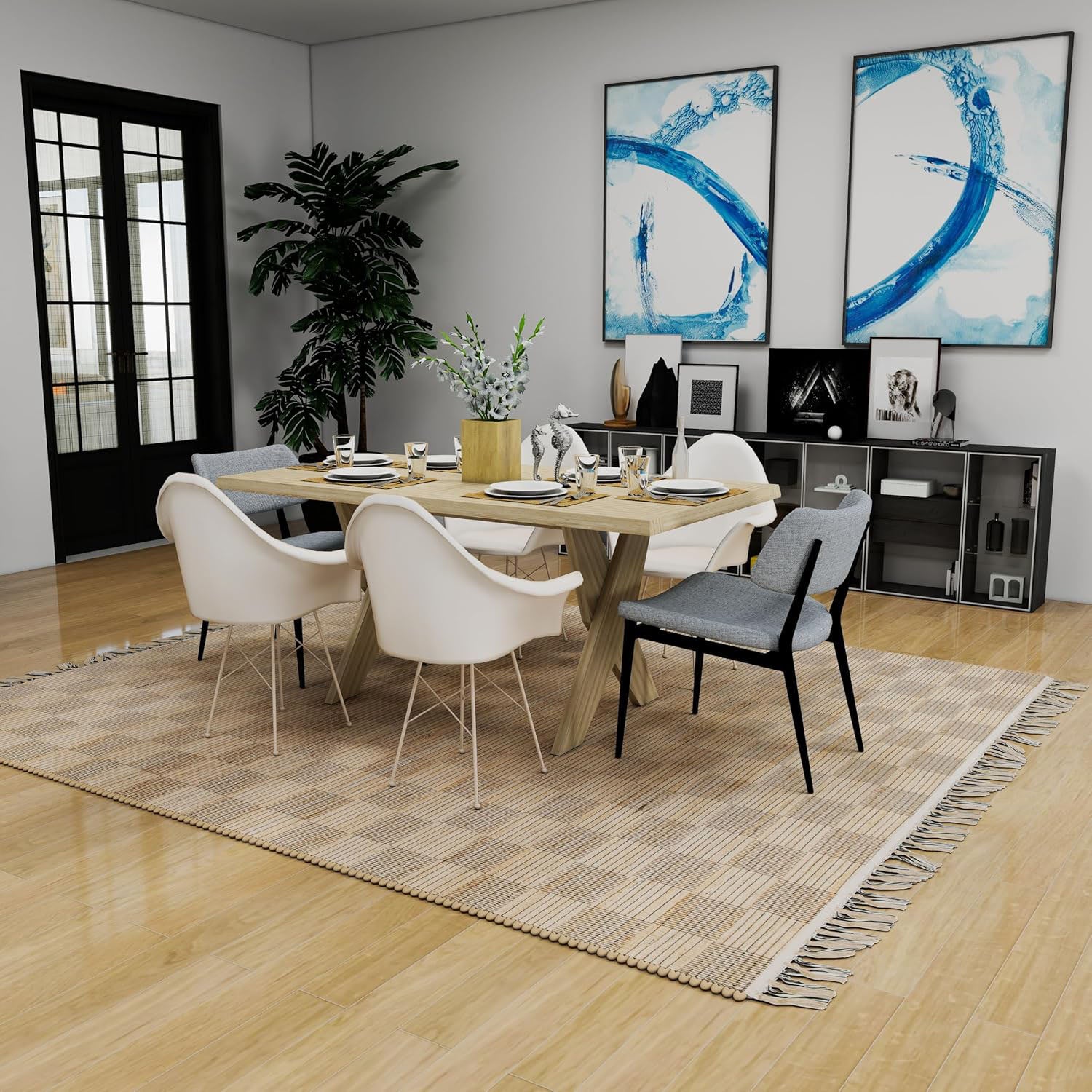 Handwoven Natural Jute Geometric Area Rug, 9'x12' – Premium 0.5-Inch Thick Carpet for Living Room, Bedroom, Dining, Kitchen, and Modern Farmhouse Décor