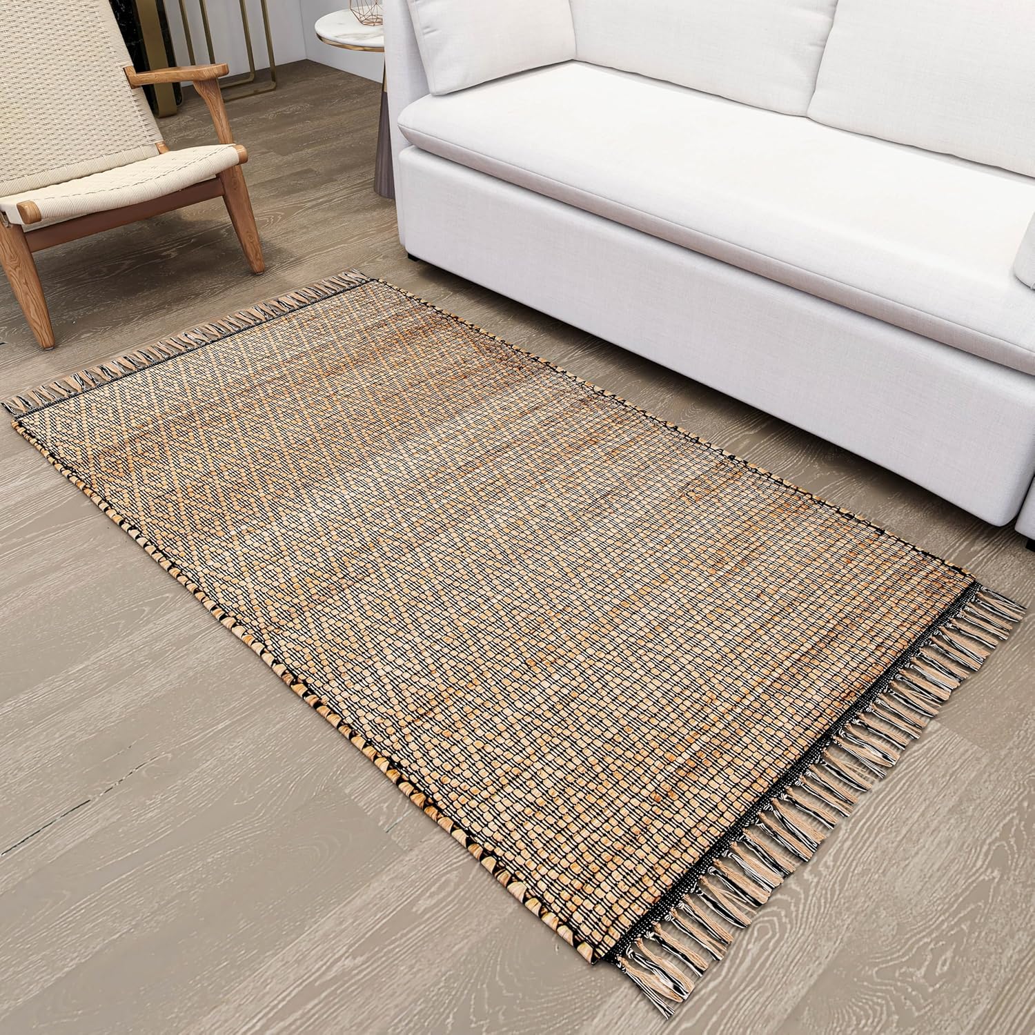 Natural Jute Area Rug, 4'x6' – Handwoven Premium Accent Carpet for Living Room, Bedroom, Kitchen, and Dining – Durable Farmhouse Style Décor