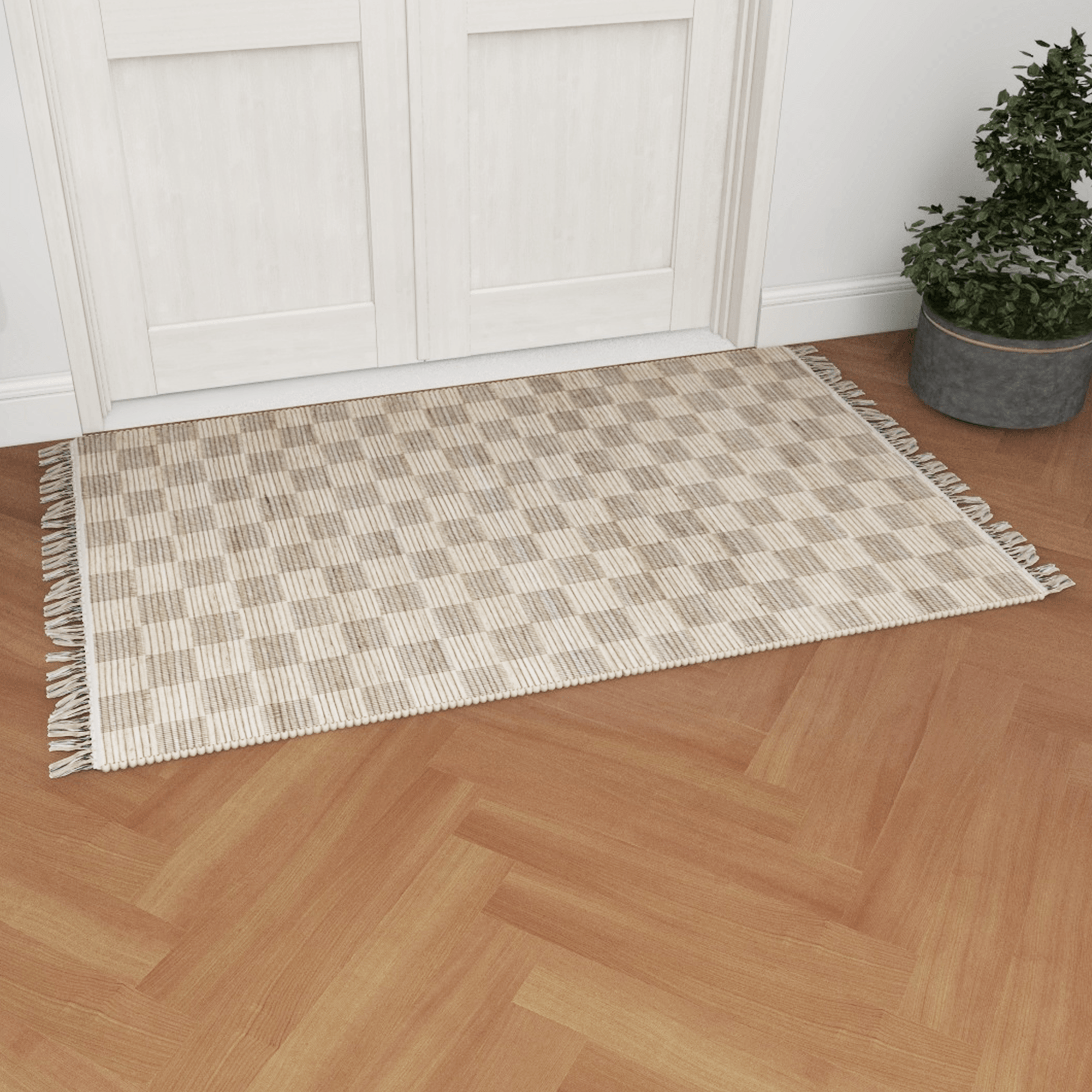 Natural 3x5 Handwoven Geometric Jute Rug – Low-Pile Tan Accent Carpet for Entryway, Kitchen, Bedroom, and Bathroom – Premium Home Décor