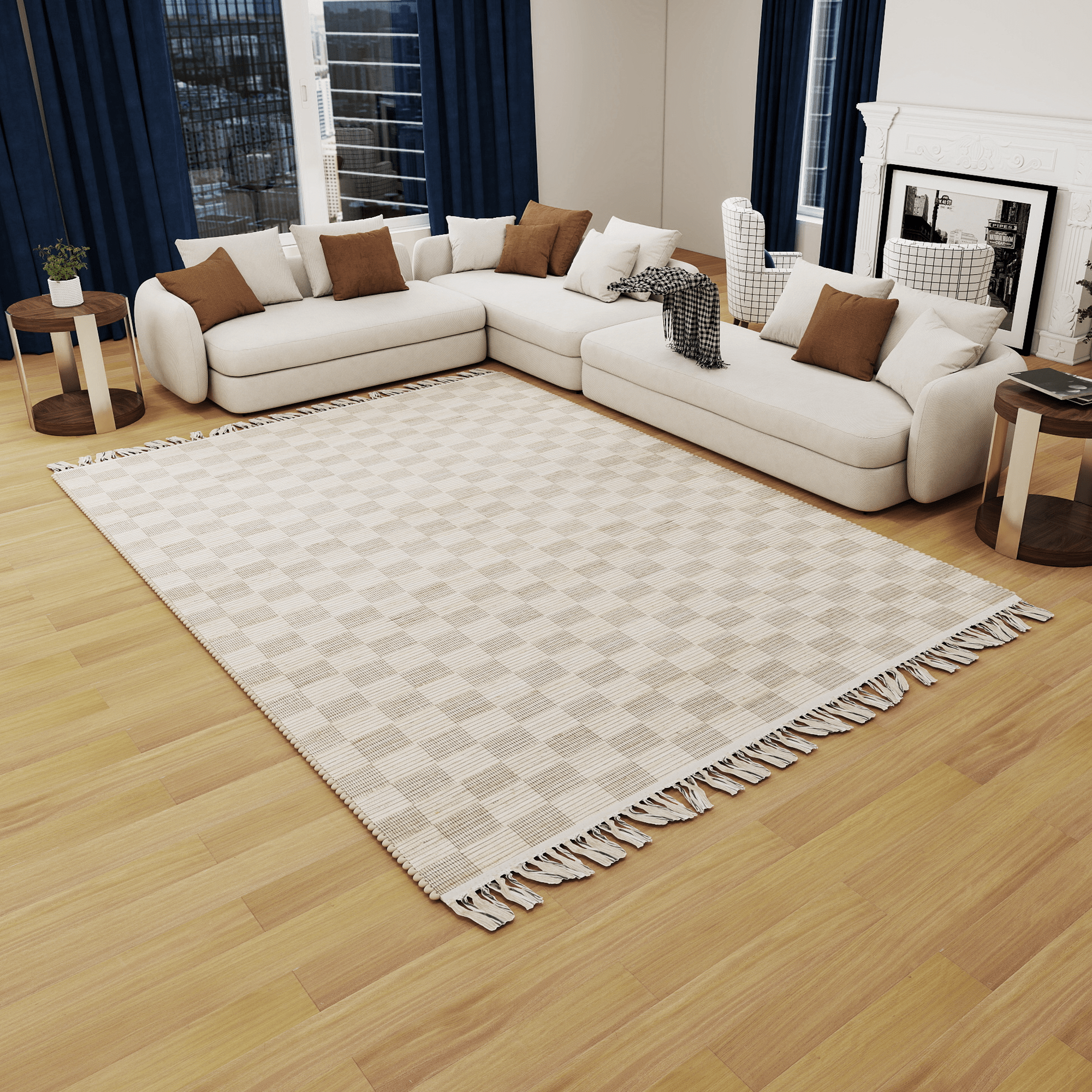 Handwoven Natural Jute Geometric Area Rug, 9'x12' – Premium 0.5-Inch Thick Carpet for Living Room, Bedroom, Dining, Kitchen, and Modern Farmhouse Décor