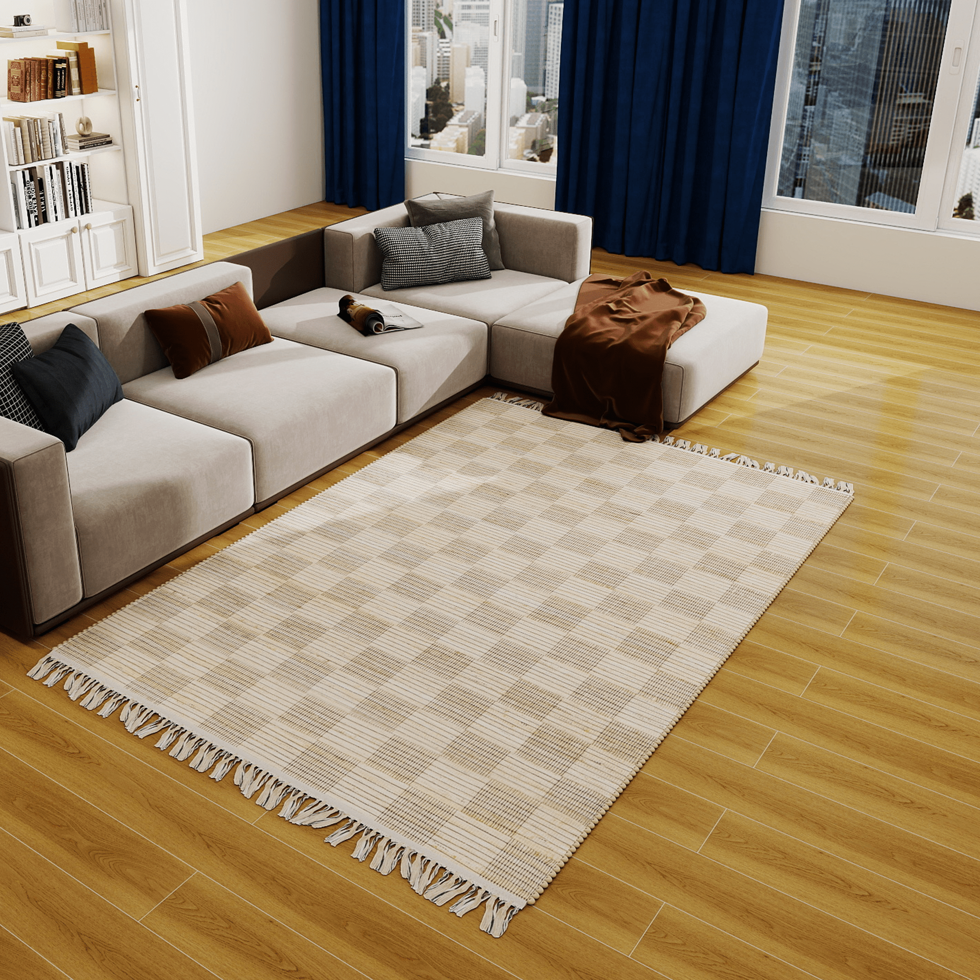 Natural Braided Jute Rug, 6'x9' Handwoven Geometric Eco-Friendly Carpet – Thick Indoor Modern Design for Living Room, Bedroom, Kitchen, Dining, and Farmhouse Décor