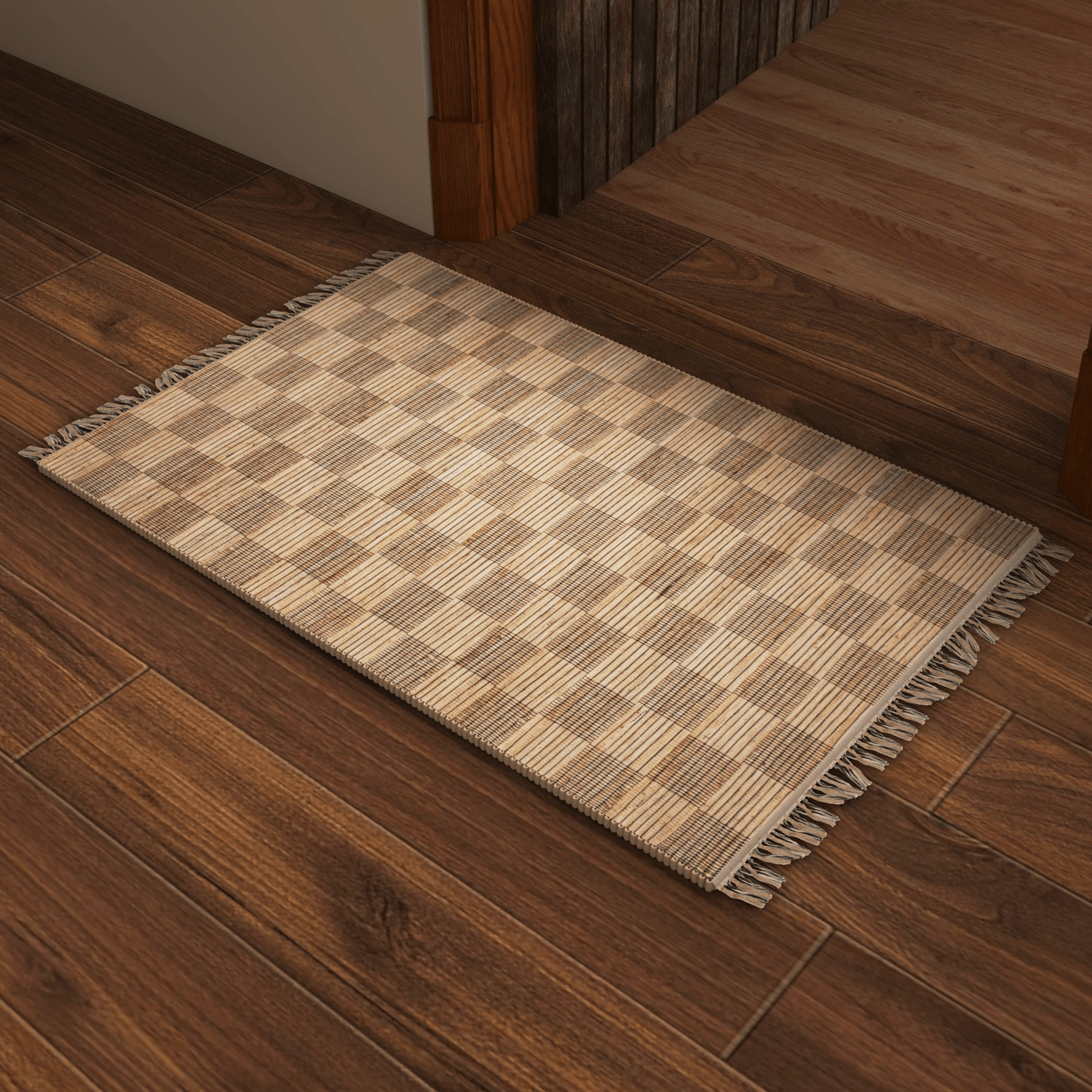 Natural Jute Geometric Area Rug, 2'x3' Handwoven Low-Pile Accent Carpet – Premium Home Décor for Entryway, Kitchen, and Bathroom