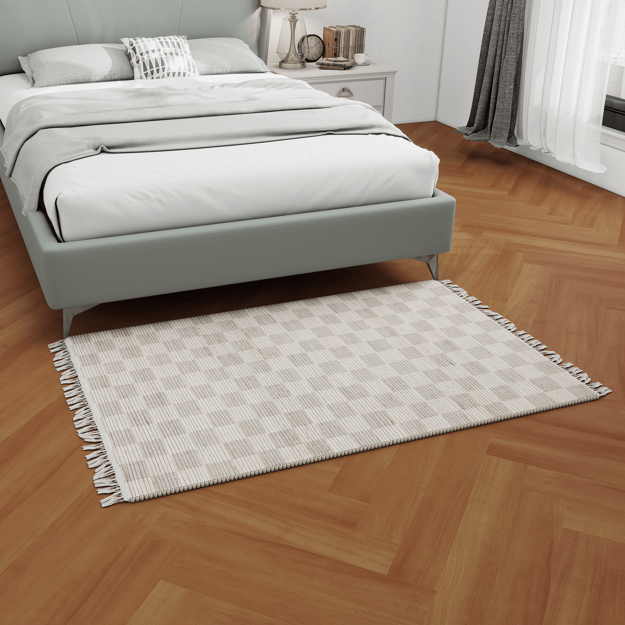 Natural 3x5 Handwoven Geometric Jute Rug – Low-Pile Tan Accent Carpet for Entryway, Kitchen, Bedroom, and Bathroom – Premium Home Décor