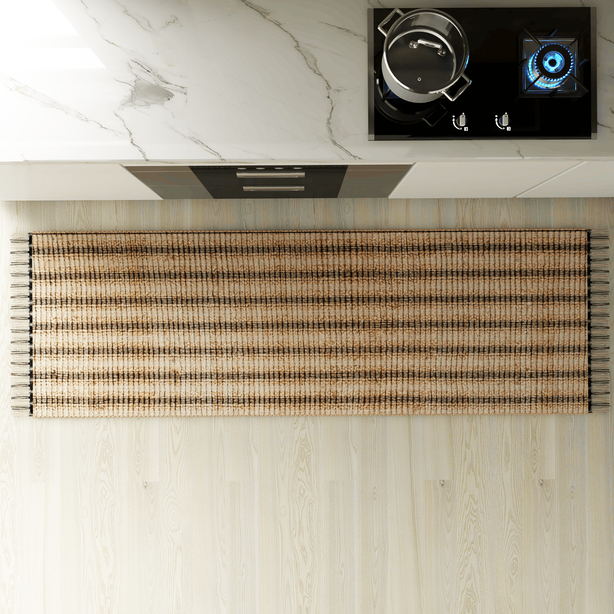 Handwoven Jute Runner, 2.6'x8' Black Braided Natural Rug – Vintage Modern Eco-Friendly Accent for Living Room, Entryway, Kitchen, and Bathroom Décor