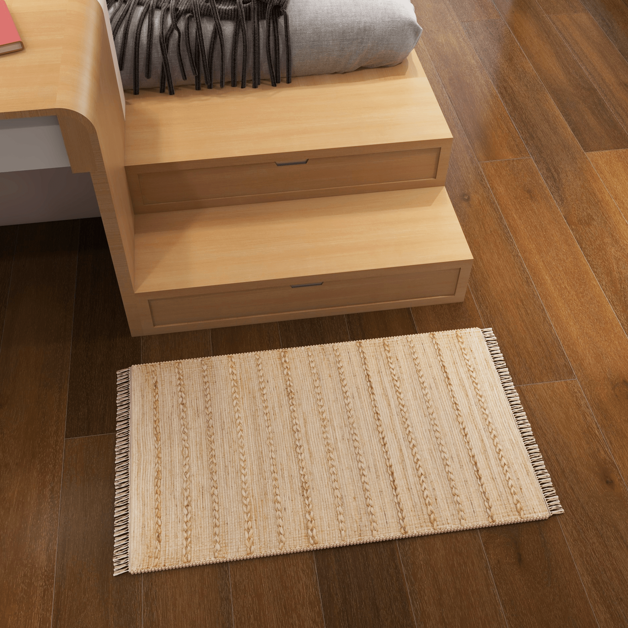 Handwoven 2x3 Ft Jute Rug – Natural Low-Pile Indoor Area Rug for Entryway, Kitchen, Bathroom – Traditional Bohemian Farmhouse Accent Décor