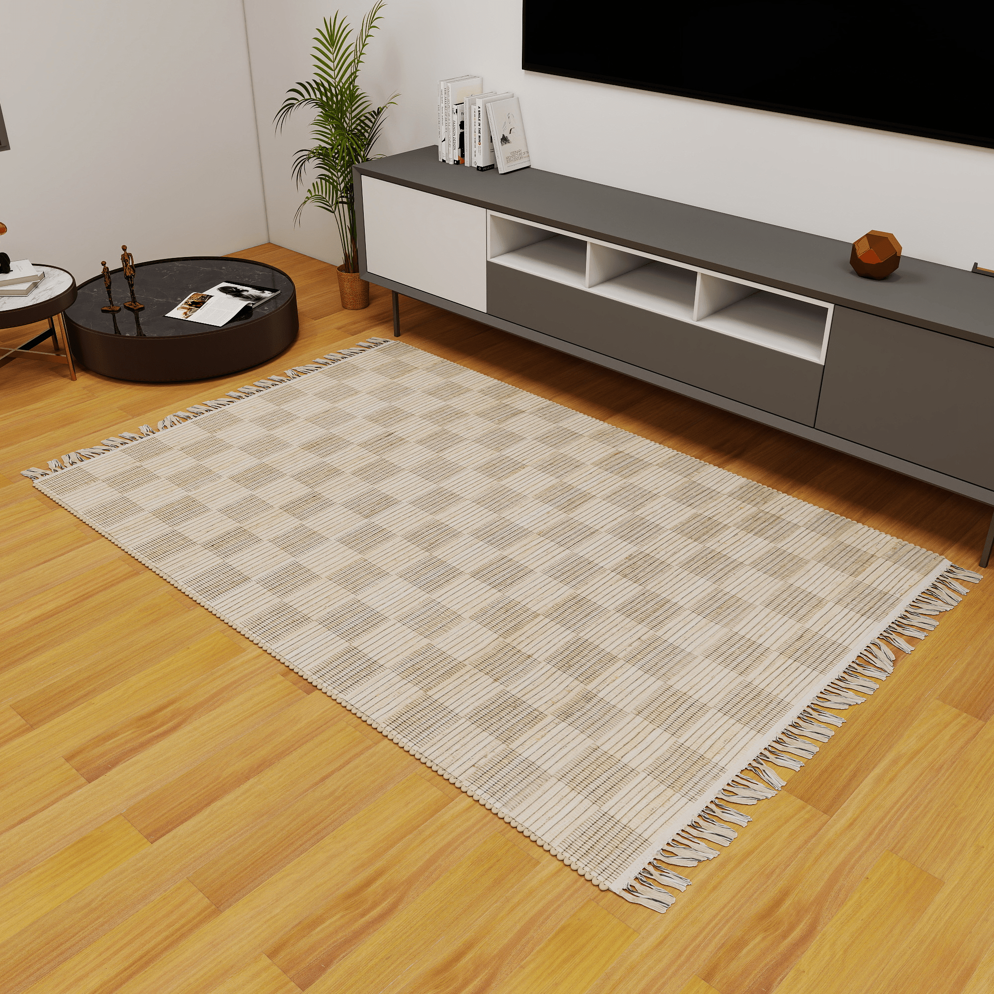 Natural Braided Jute Rug, 6'x9' Handwoven Geometric Eco-Friendly Carpet – Thick Indoor Modern Design for Living Room, Bedroom, Kitchen, Dining, and Farmhouse Décor