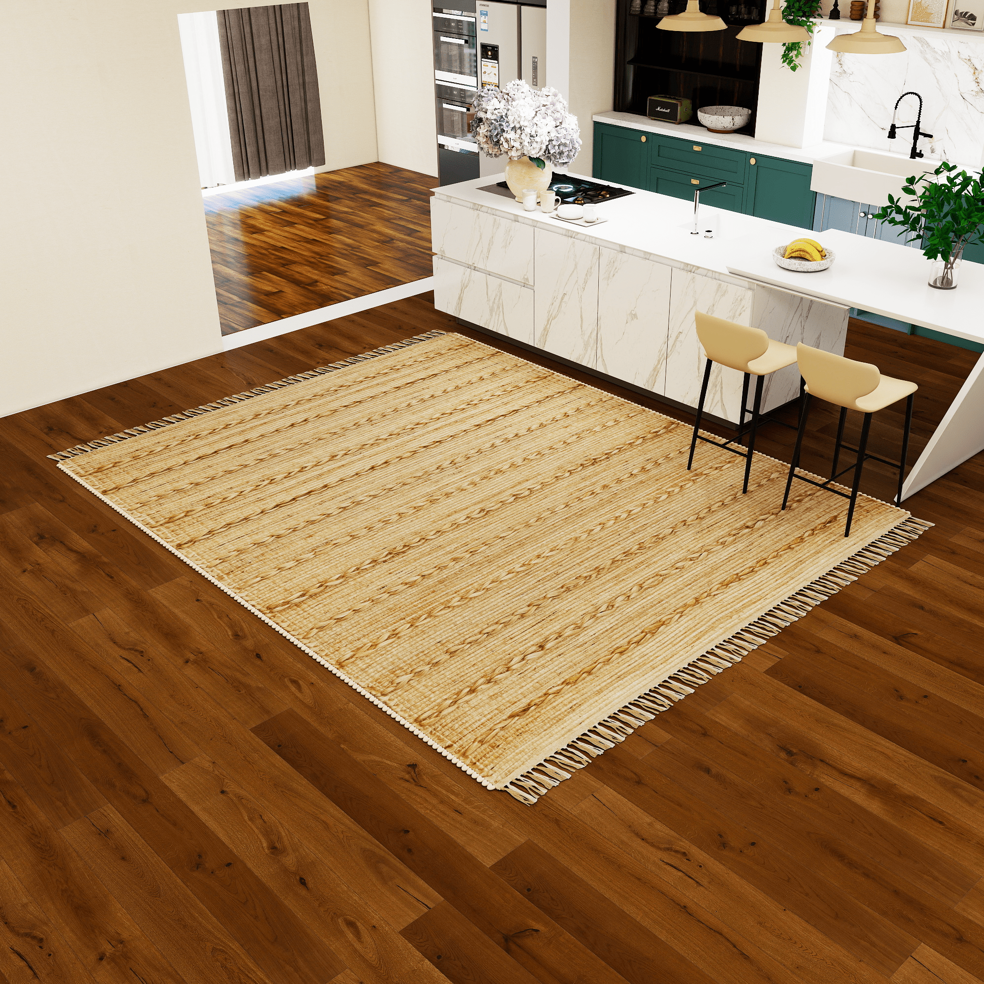 Rustic Jute Area Rug, 9'x12' Natural Braided Beige Bohemian Farmhouse Style Carpet – 0.5-Inch Thick Handwoven Design for Bedroom and Living Room Décor