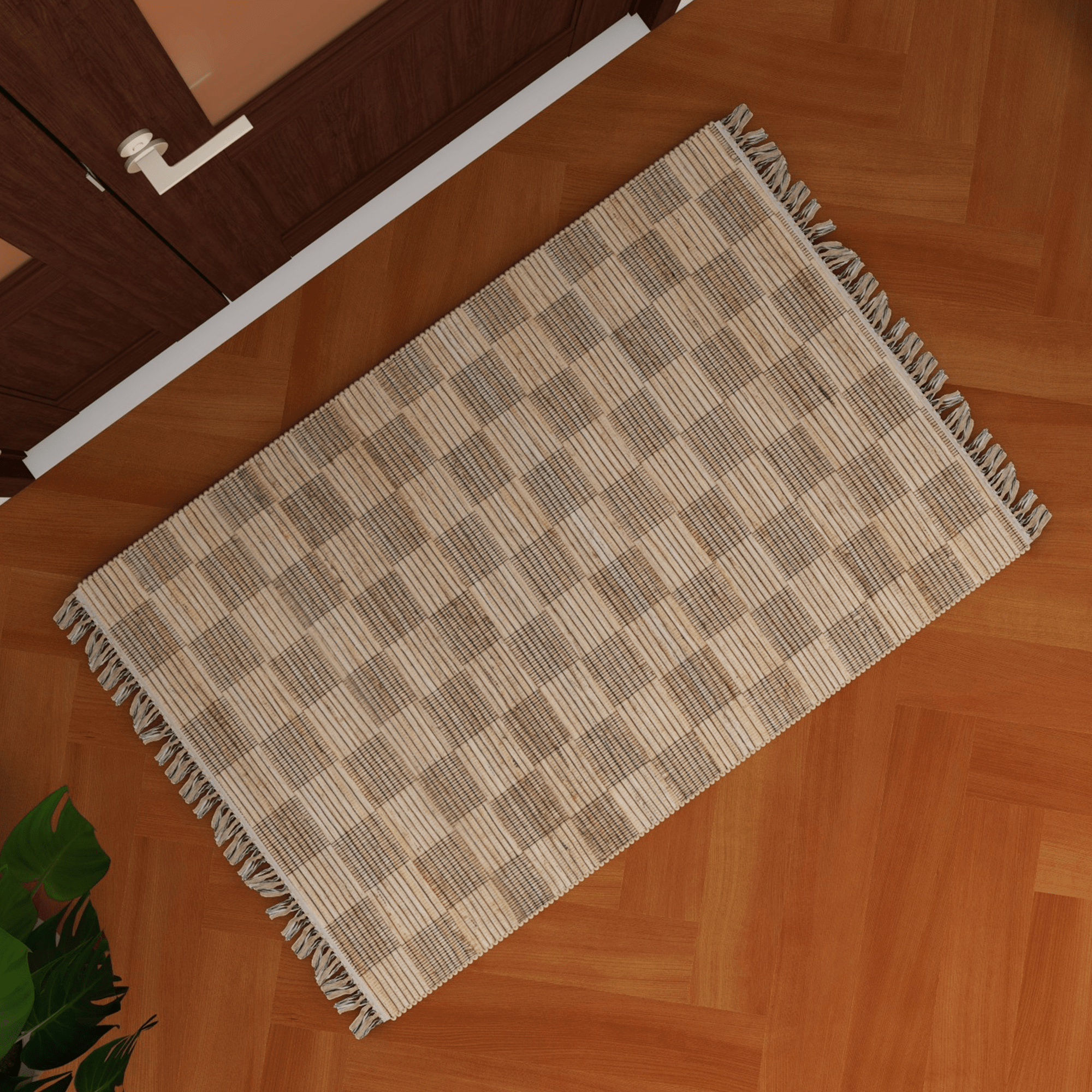 Natural Jute Geometric Area Rug, 2'x3' Handwoven Low-Pile Accent Carpet – Premium Home Décor for Entryway, Kitchen, and Bathroom