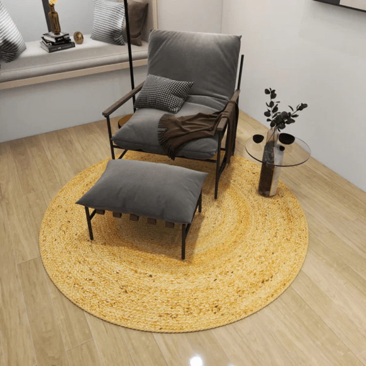 Natural Jute Round Rug, 4' – Handwoven Farmhouse Bohemian Durable Carpet for Bedroom, Living Room, Kitchen, and Office Décor