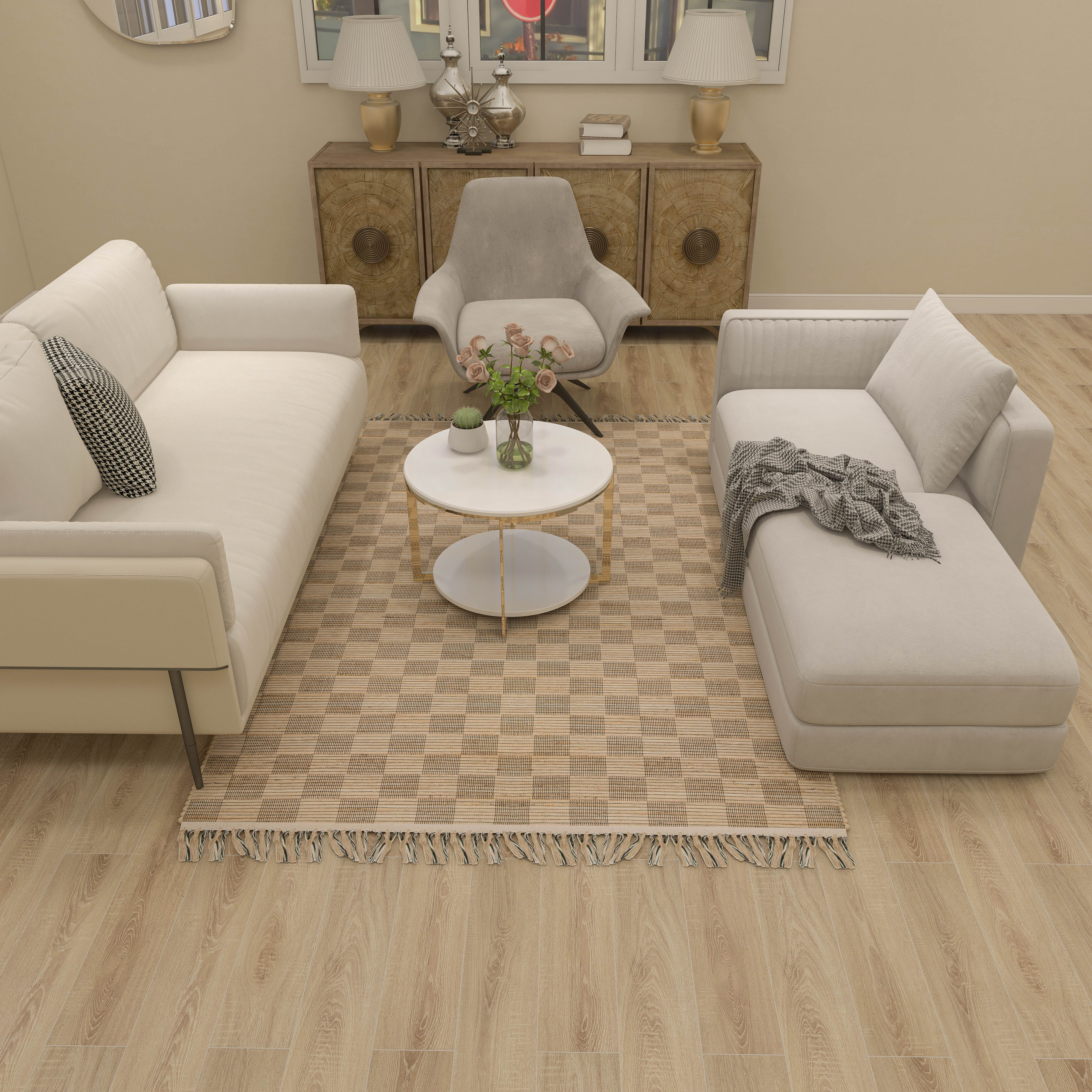 Artisanal Geometric Jute Rug, 5'x8' Handwoven Natural Braided Carpet – 0.5-Inch Thick Farmhouse Area Rug for Living Room, Bedroom, and Dining Décor
