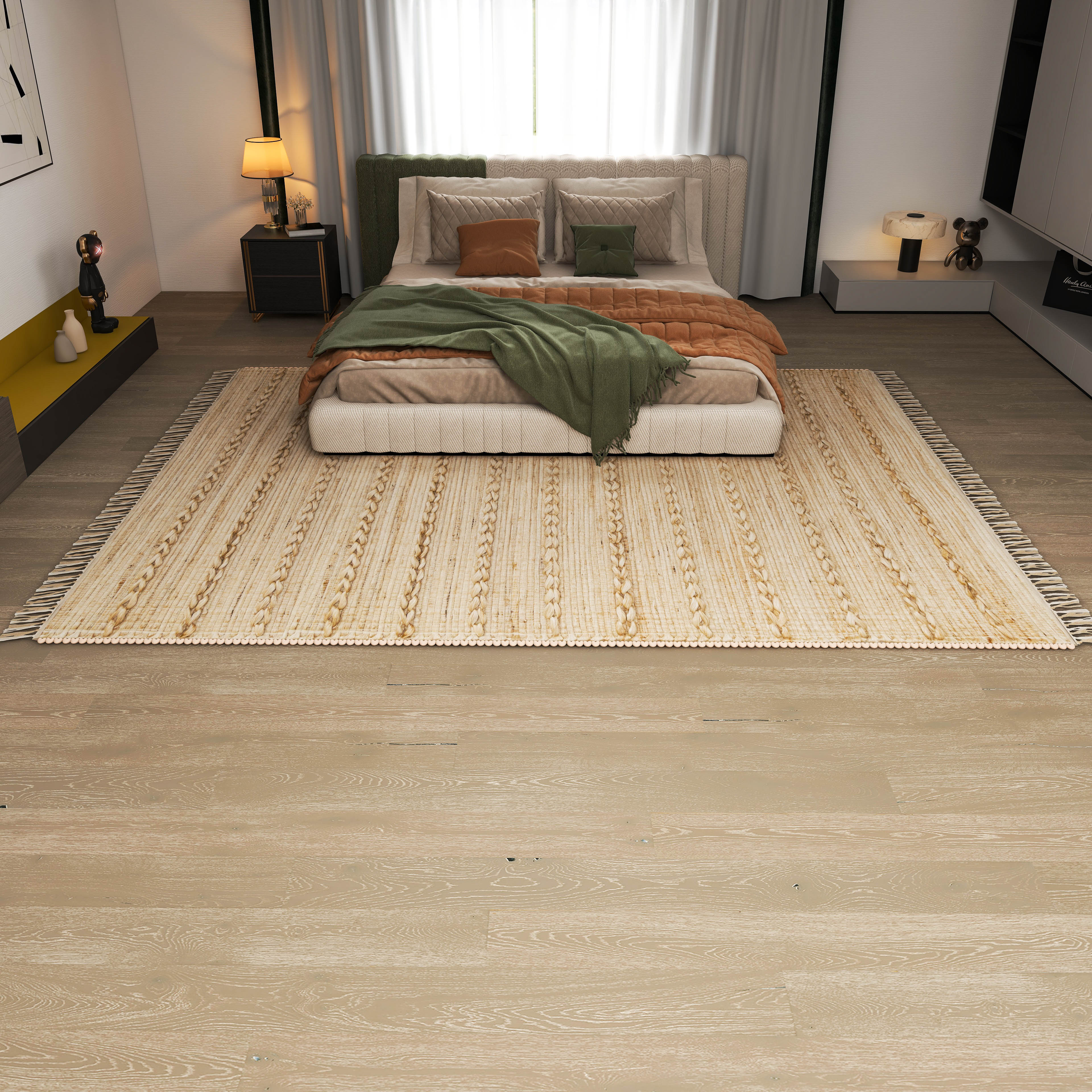 Rustic Jute Area Rug, 9'x12' Natural Braided Beige Bohemian Farmhouse Style Carpet – 0.5-Inch Thick Handwoven Design for Bedroom and Living Room Décor