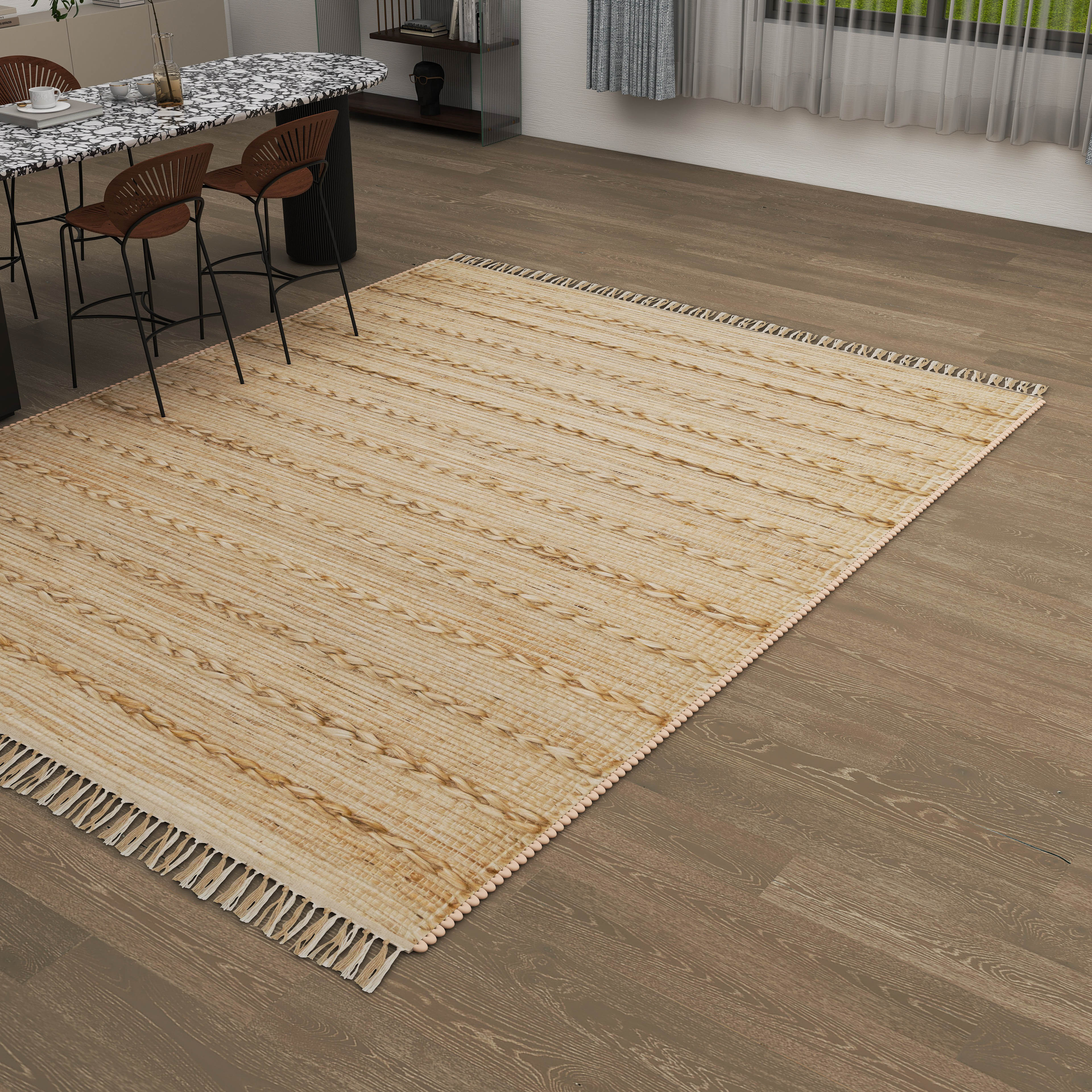 Rustic Jute Area Rug, 9'x12' Natural Braided Beige Bohemian Farmhouse Style Carpet – 0.5-Inch Thick Handwoven Design for Bedroom and Living Room Décor