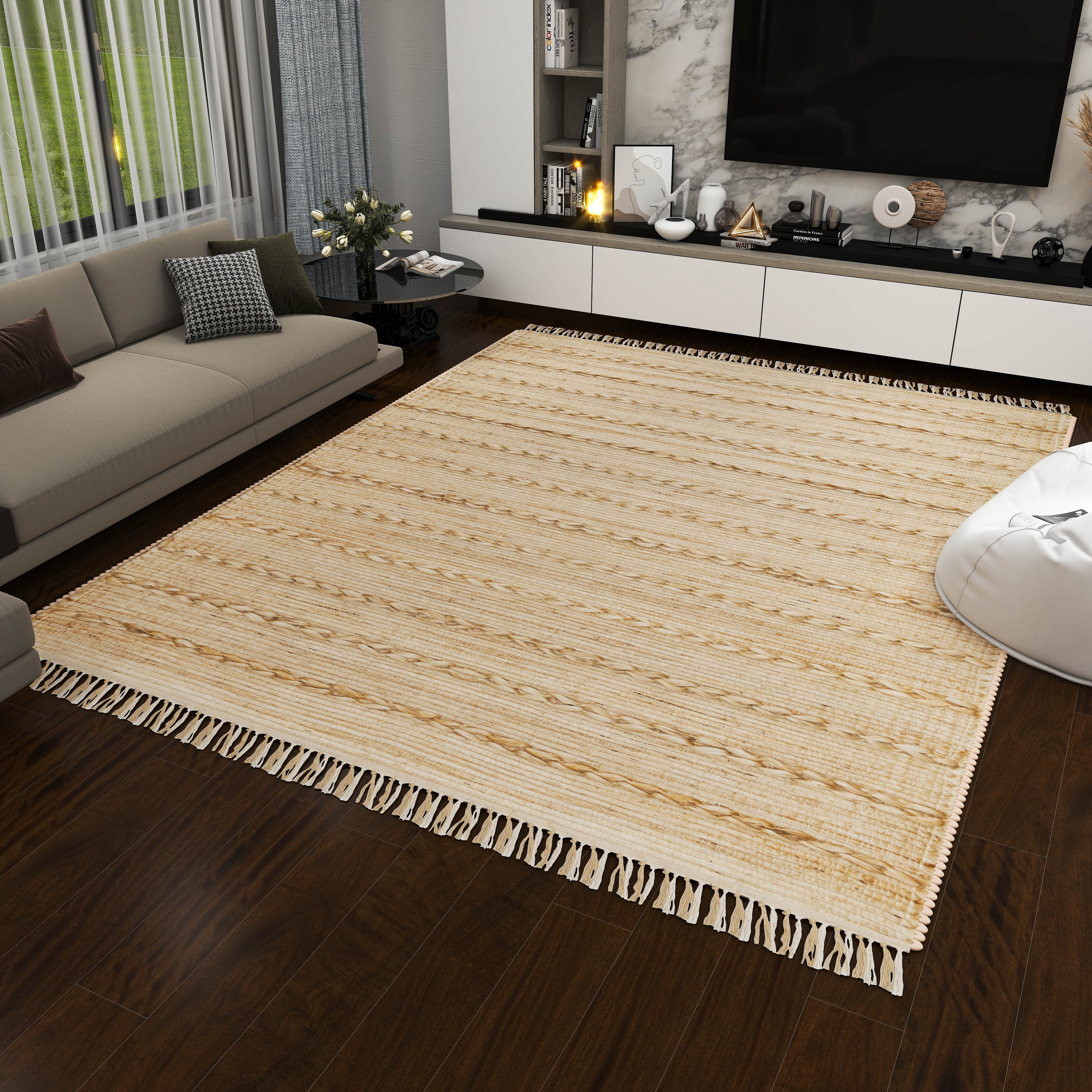 Rustic Jute Area Rug, 9'x12' Natural Braided Beige Bohemian Farmhouse Style Carpet – 0.5-Inch Thick Handwoven Design for Bedroom and Living Room Décor