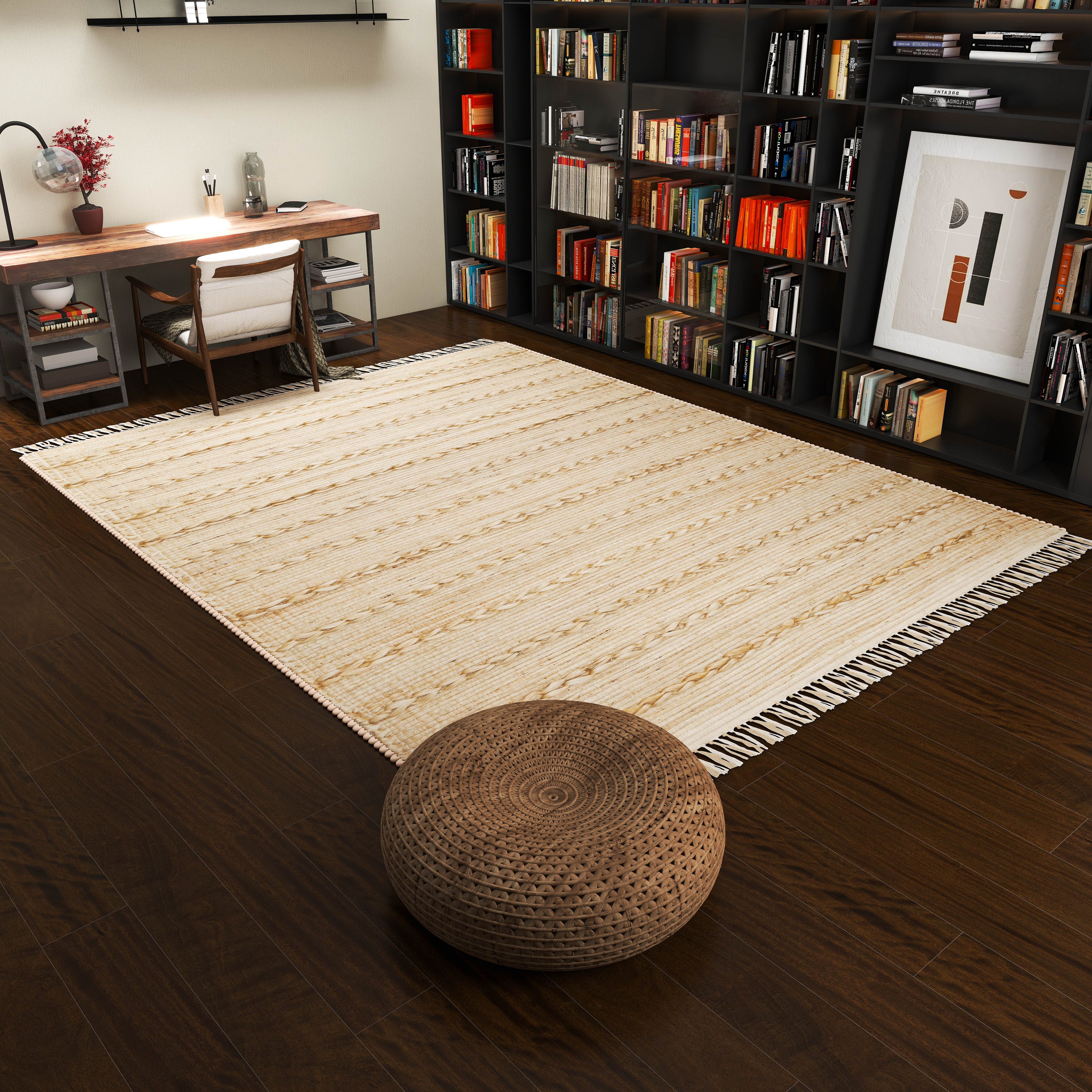 Rustic Jute Area Rug, 9'x12' Natural Braided Beige Bohemian Farmhouse Style Carpet – 0.5-Inch Thick Handwoven Design for Bedroom and Living Room Décor