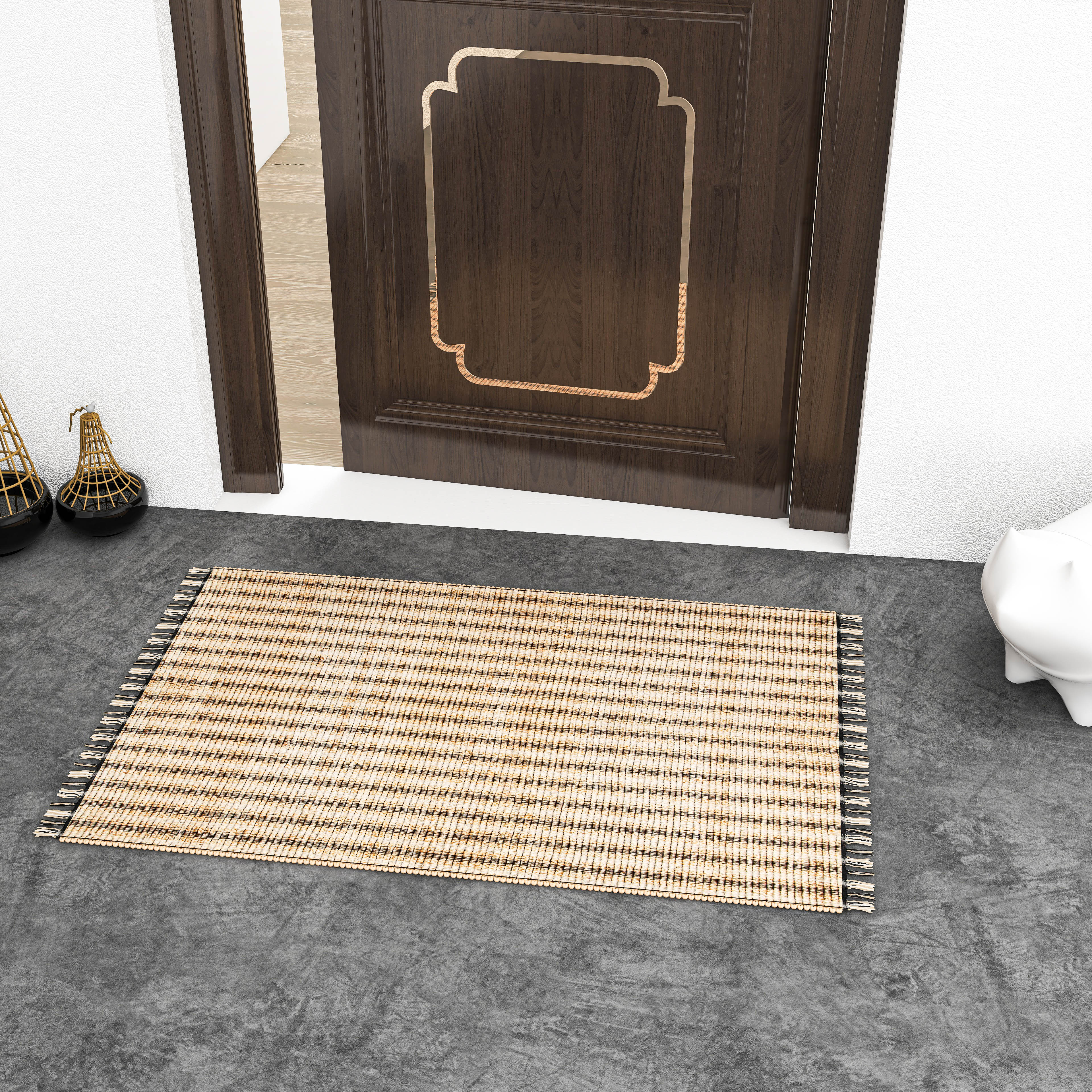 Handwoven Black Jute Rug, 2'x3' Braided Natural Accent Carpet – Vintage Modern Farmhouse Décor for Entryway, Living Room, Kitchen, and Bathroom