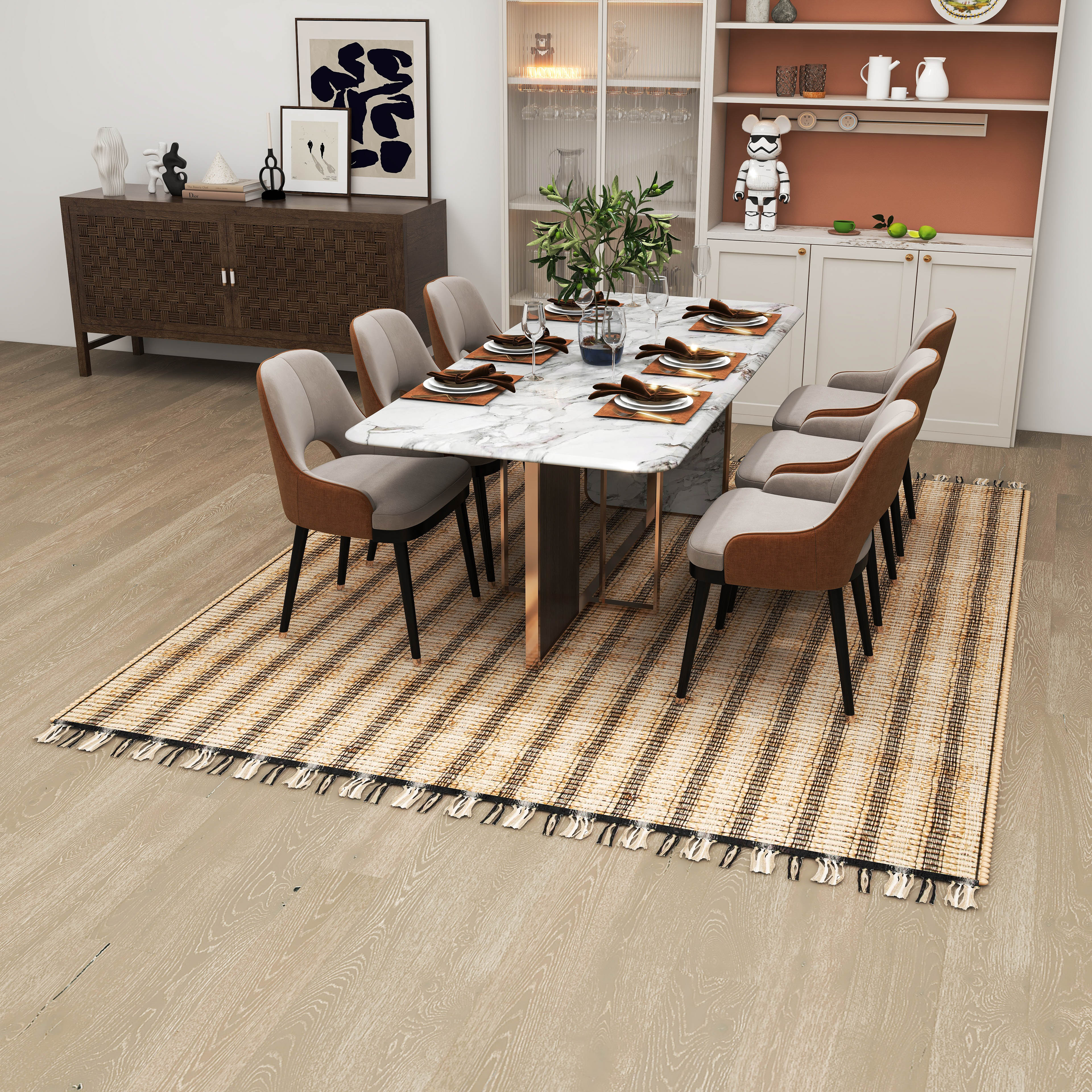 Natural Jute Area Rug, 8'x10' – Vintage Modern Classic Handwoven Indoor Carpet – 0.5-Inch Thick Premium Home Décor for Living Room, Bedroom, Dining, and Kitchen