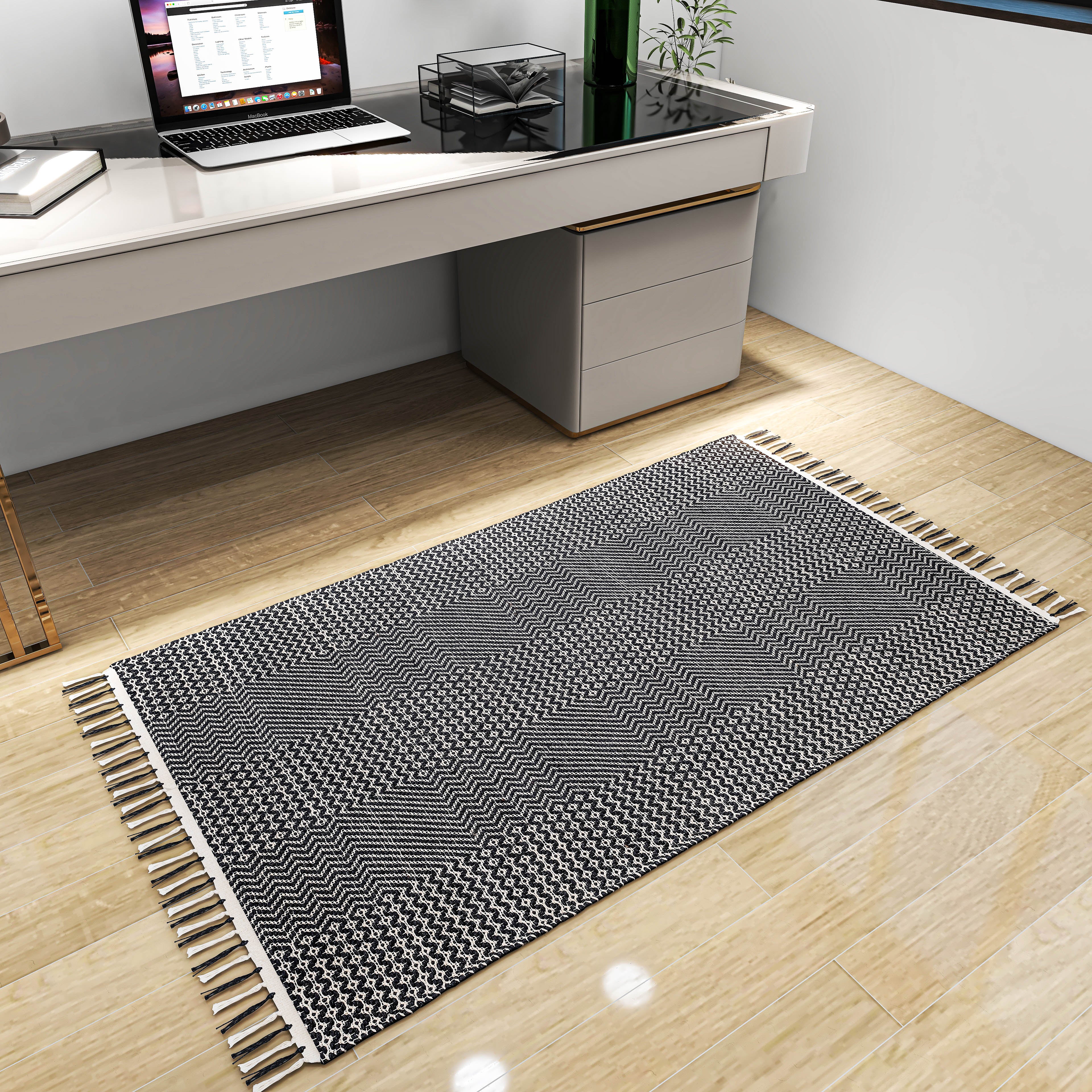 Handwoven Cotton Rug, 3'x5' Black – Modern Geometric Washable Soft Area Carpet for Living Room, Bedroom, Kitchen, and Entryway Décor