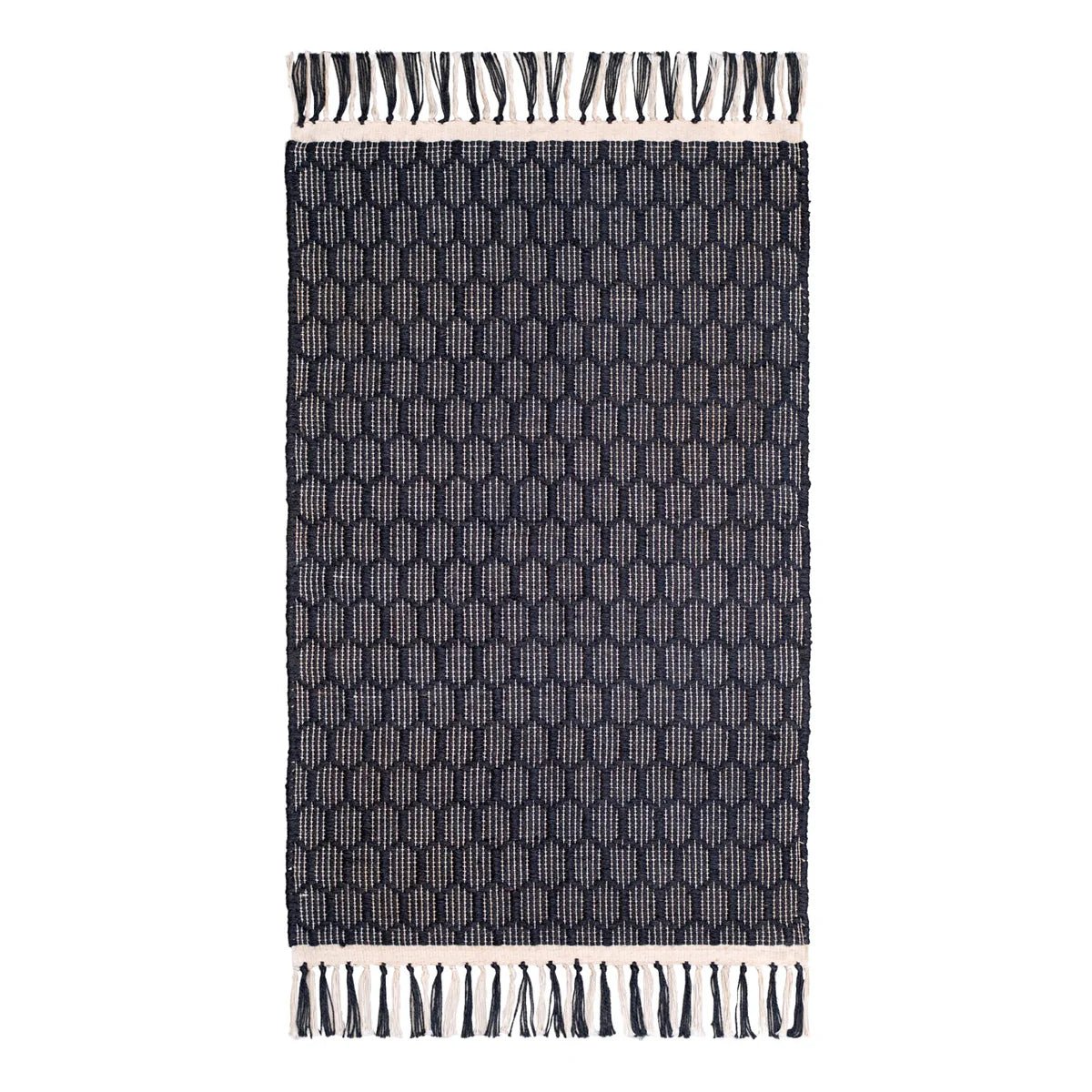 Farmhouse Cotton Rug, 2'x3' Black Handwoven Geometric Entryway Mat, Washable Kitchen Runner, Bathroom Carpet, Front Door Accent Rug Décor