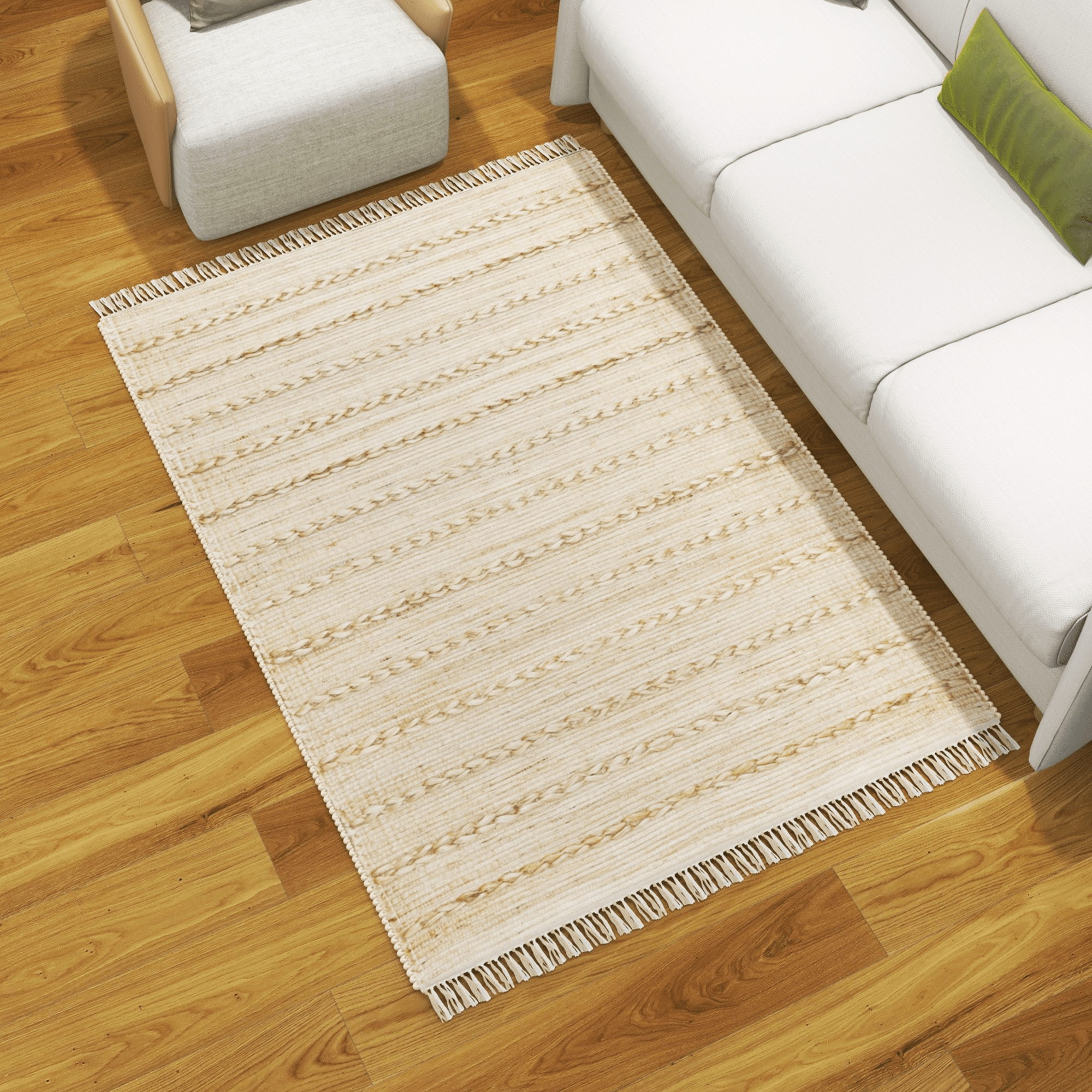 Handwoven Jute Area Rug, 5'x8' Natural Bohemian Eco-Friendly Indoor Carpet – 0.5-Inch Thick Durable Rug for Living Room, Bedroom, and Farmhouse Décor