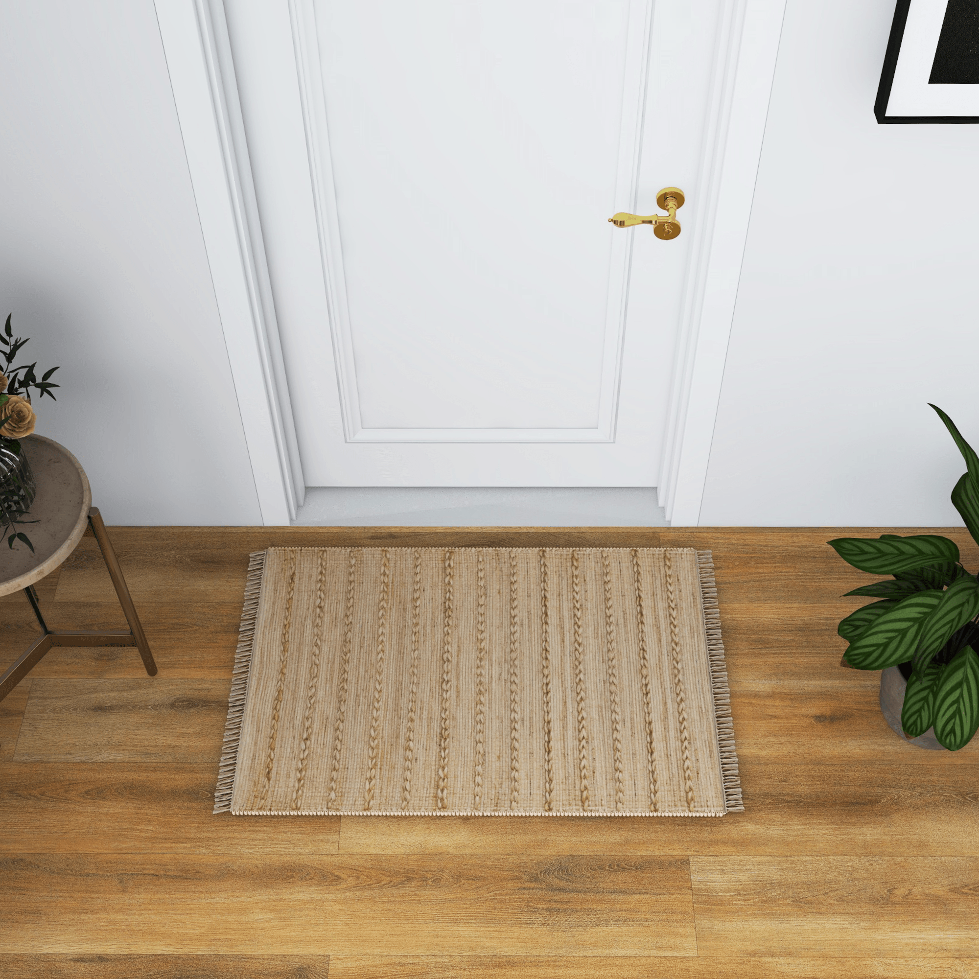 Handwoven 2x3 Ft Jute Rug – Natural Low-Pile Indoor Area Rug for Entryway, Kitchen, Bathroom – Traditional Bohemian Farmhouse Accent Décor