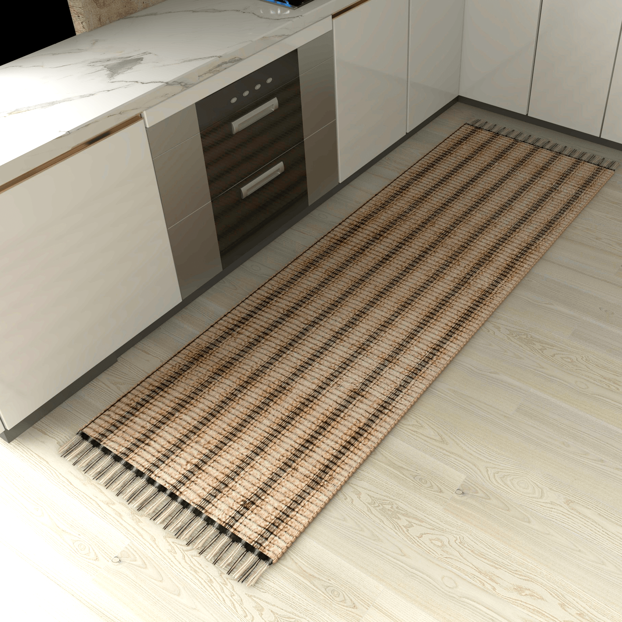 Handwoven Jute Runner, 2.6'x8' Black Braided Natural Rug – Vintage Modern Eco-Friendly Accent for Living Room, Entryway, Kitchen, and Bathroom Décor