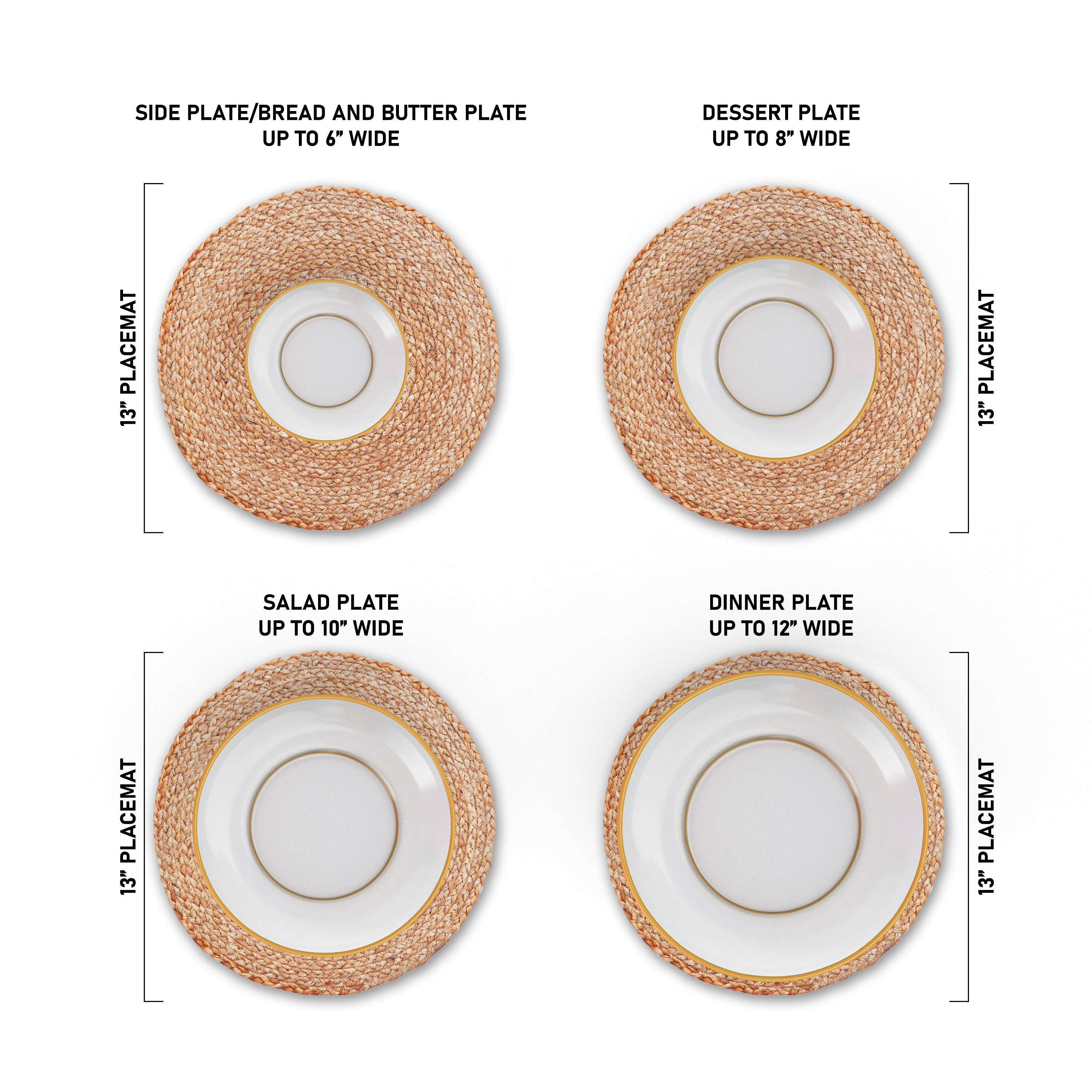 Round Jute Placemats, Set of 4 – 100% Natural Non-Slip Handwoven Boho Farmhouse Mats for Dining Table, Kitchen, and Wedding Décor