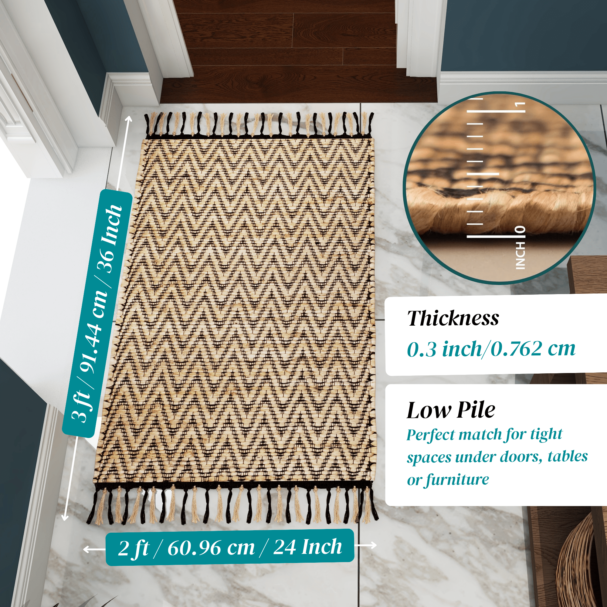 2x3 Ft Natural Handwoven Jute Rug – Premium Vintage Modern Farmhouse-Style Area Carpet for Living Room, Bedroom, Kitchen, and Entryway Décor