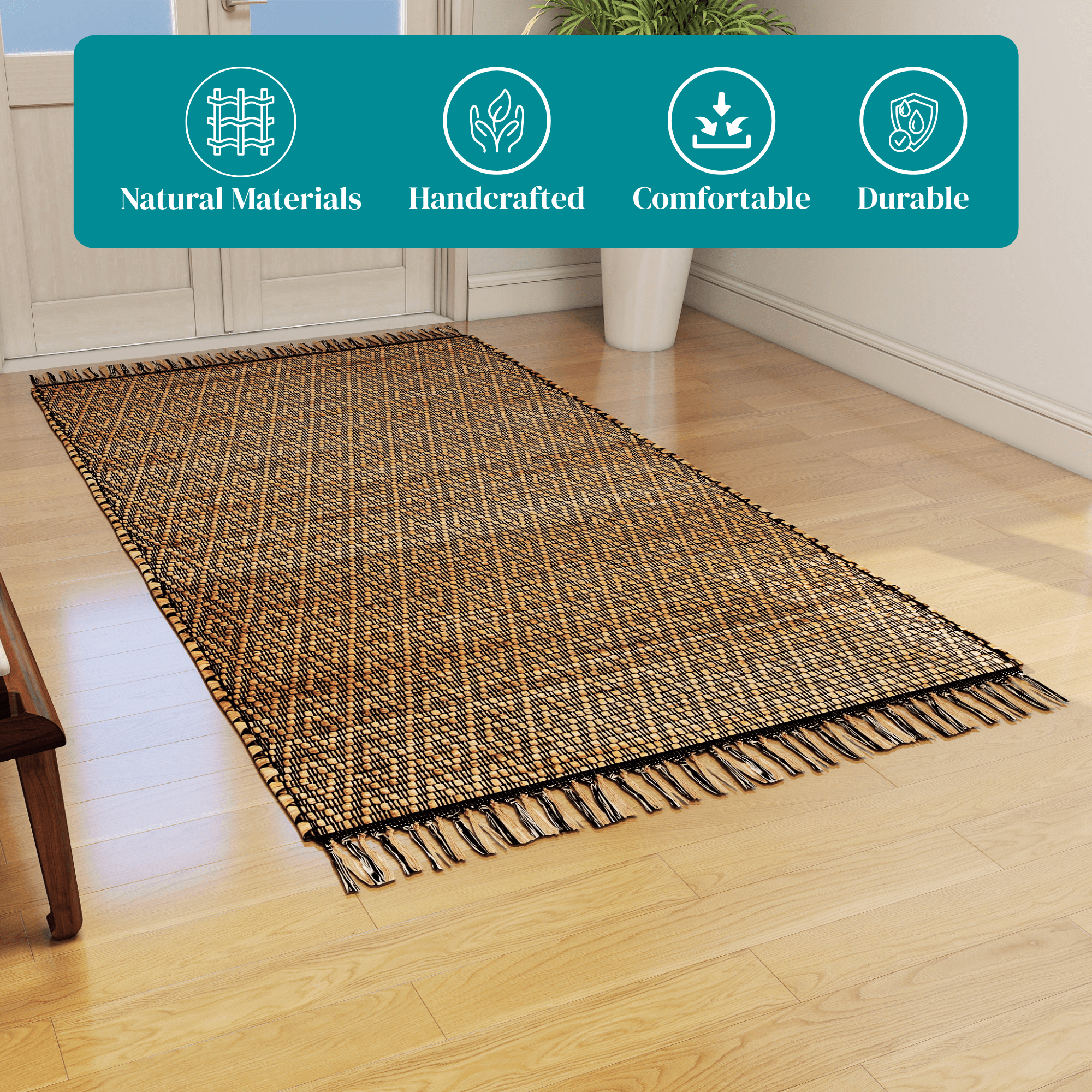 Natural Jute Area Rug, 4'x6' – Handwoven Premium Accent Carpet for Living Room, Bedroom, Kitchen, and Dining – Durable Farmhouse Style Décor