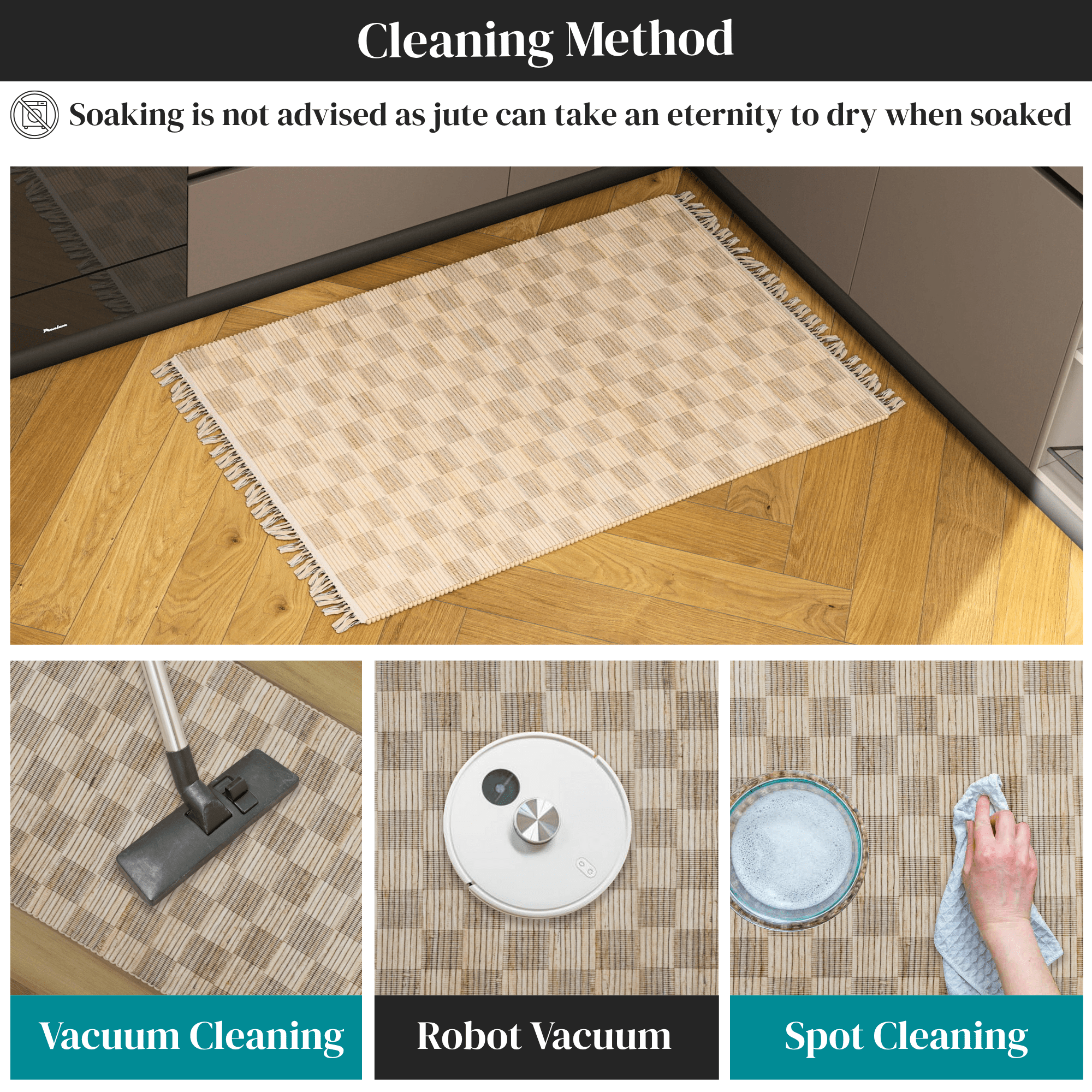 Natural 3x5 Handwoven Geometric Jute Rug – Low-Pile Tan Accent Carpet for Entryway, Kitchen, Bedroom, and Bathroom – Premium Home Décor