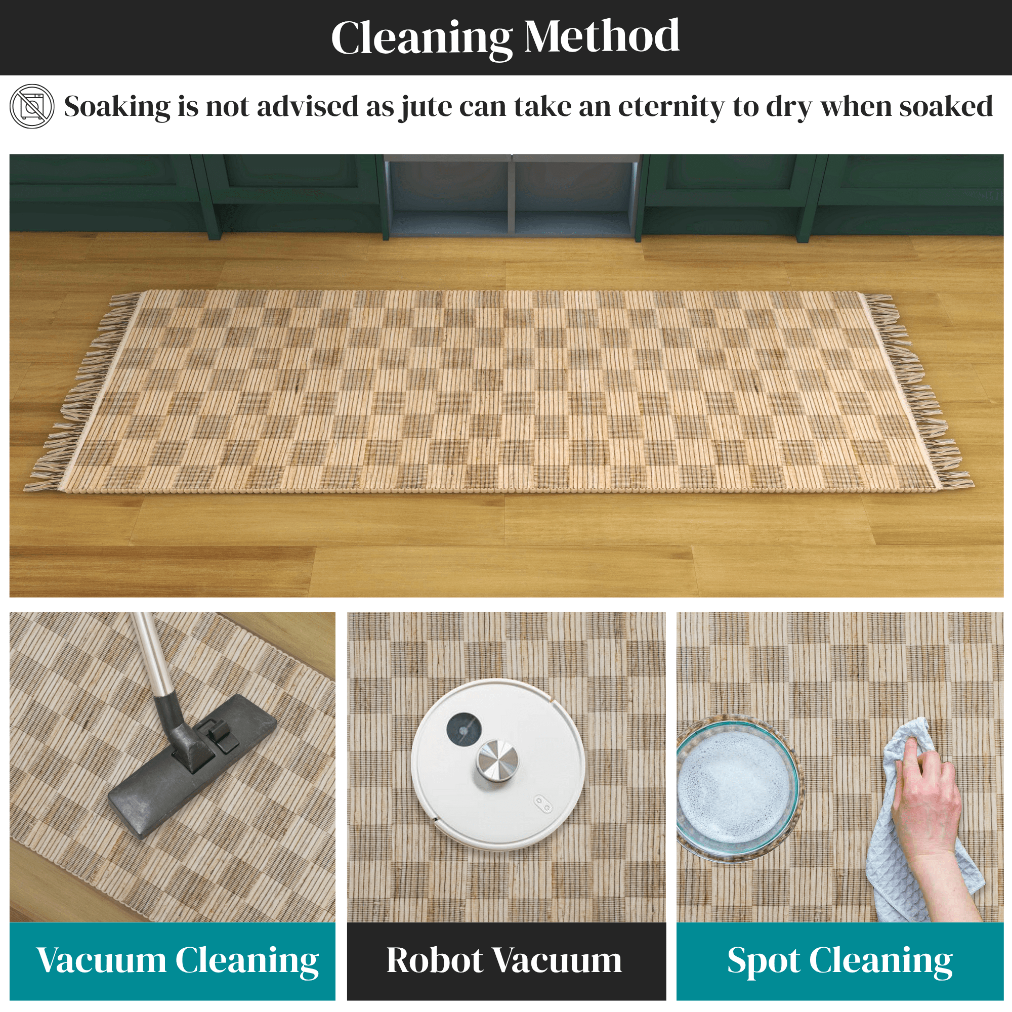 Natural Handwoven Geometric Jute Runner Rug, 2.6'x8' Low-Pile Tan Indoor Accent Carpet – Premium Farmhouse Décor for Entryway, Kitchen, and Bathroom