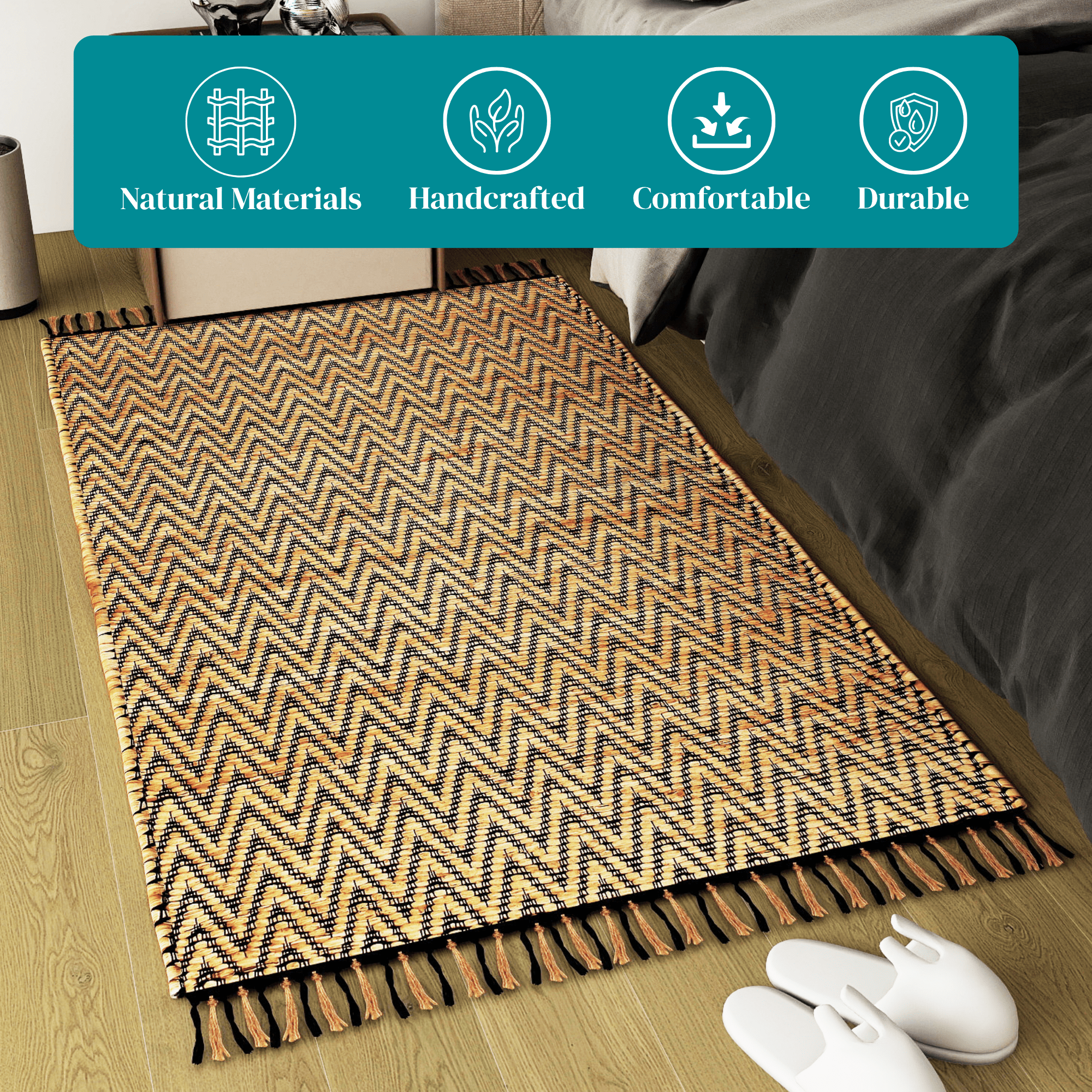 4x6 Ft Natural Jute Rug – Handwoven Vintage Modern Accent Carpet for Bedroom, Entryway, Living Room, Dining Room, Kitchen, and Office Décor