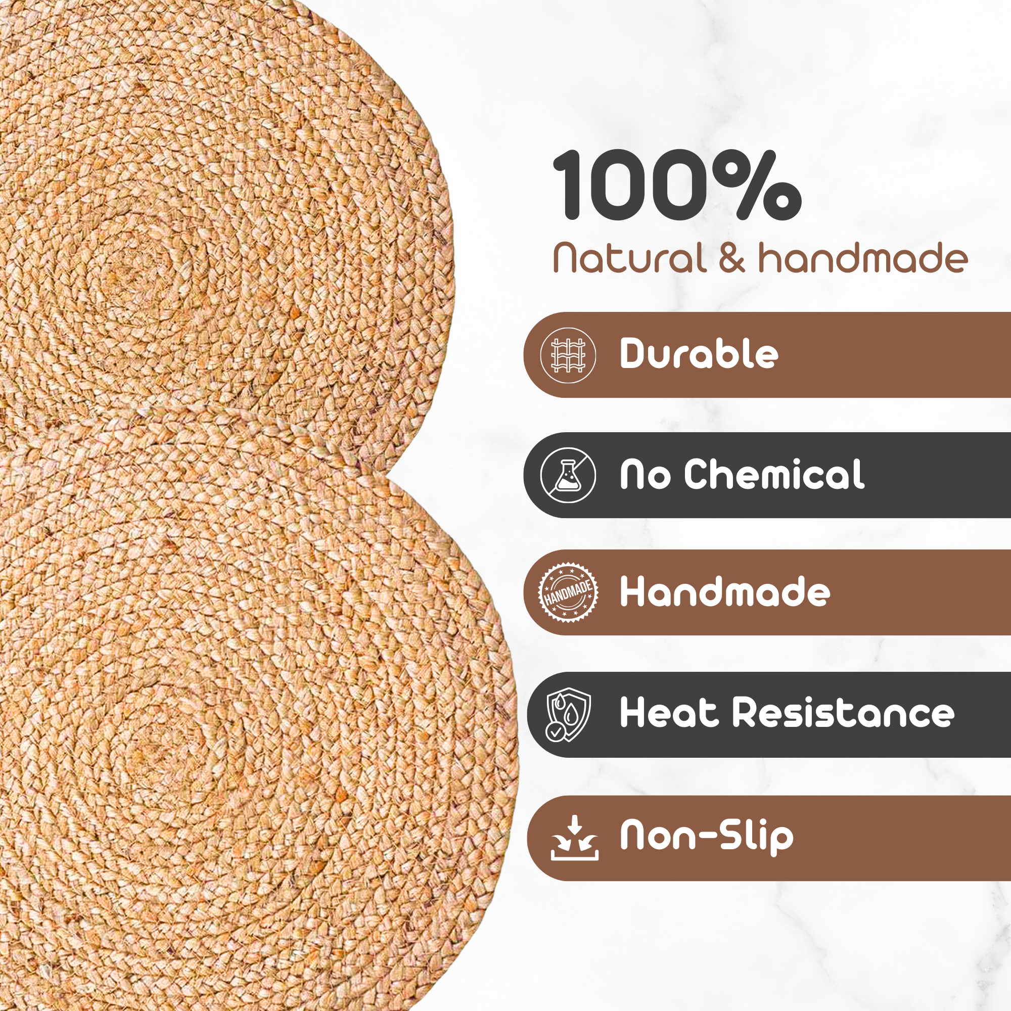 Round Jute Placemats, Set of 16 – Boho Farmhouse Design Non-Slip Handwoven Table Mats for Dining, Kitchen, and Wedding Décor
