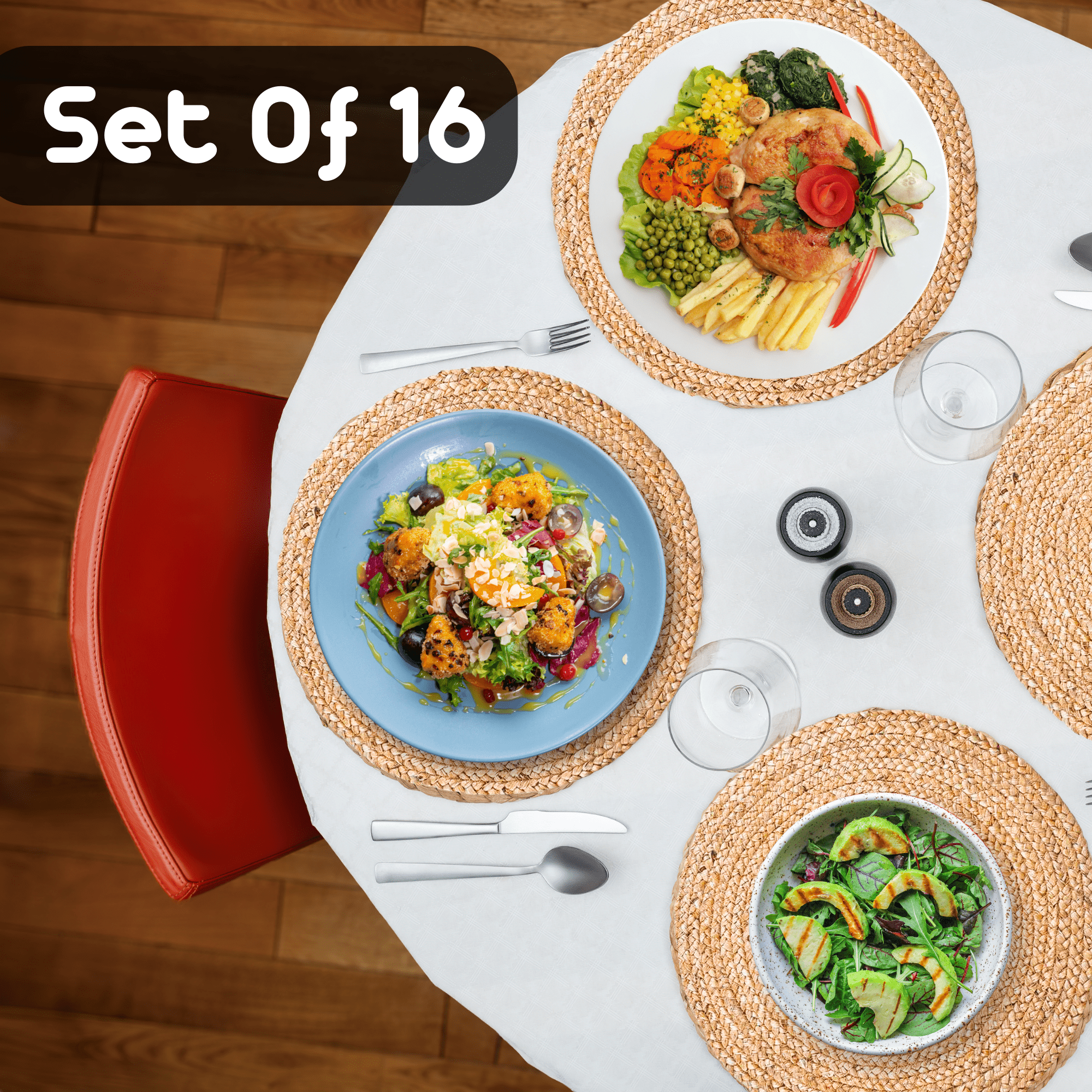 Round Jute Placemats, Set of 16 – Boho Farmhouse Design Non-Slip Handwoven Table Mats for Dining, Kitchen, and Wedding Décor
