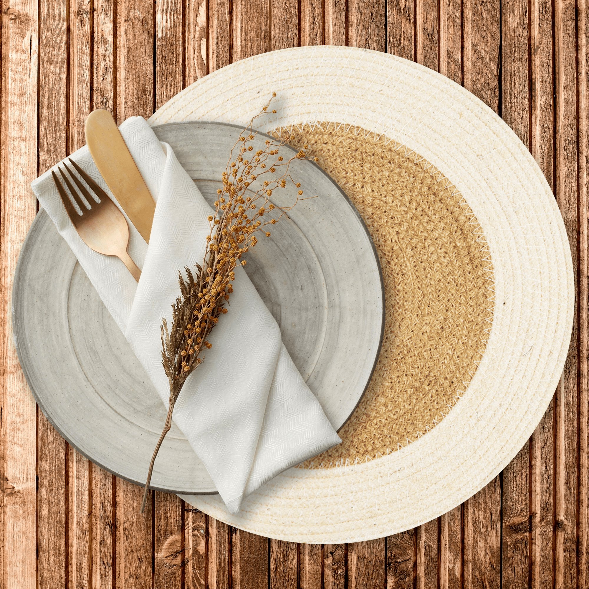 Eco Crave Jute Round Placemats Set of 8 – Hand Woven Natural Beige Jute with White Rim, 13" White Jute Placemats, Woven White Round Placemats, Farmhouse Table Decor