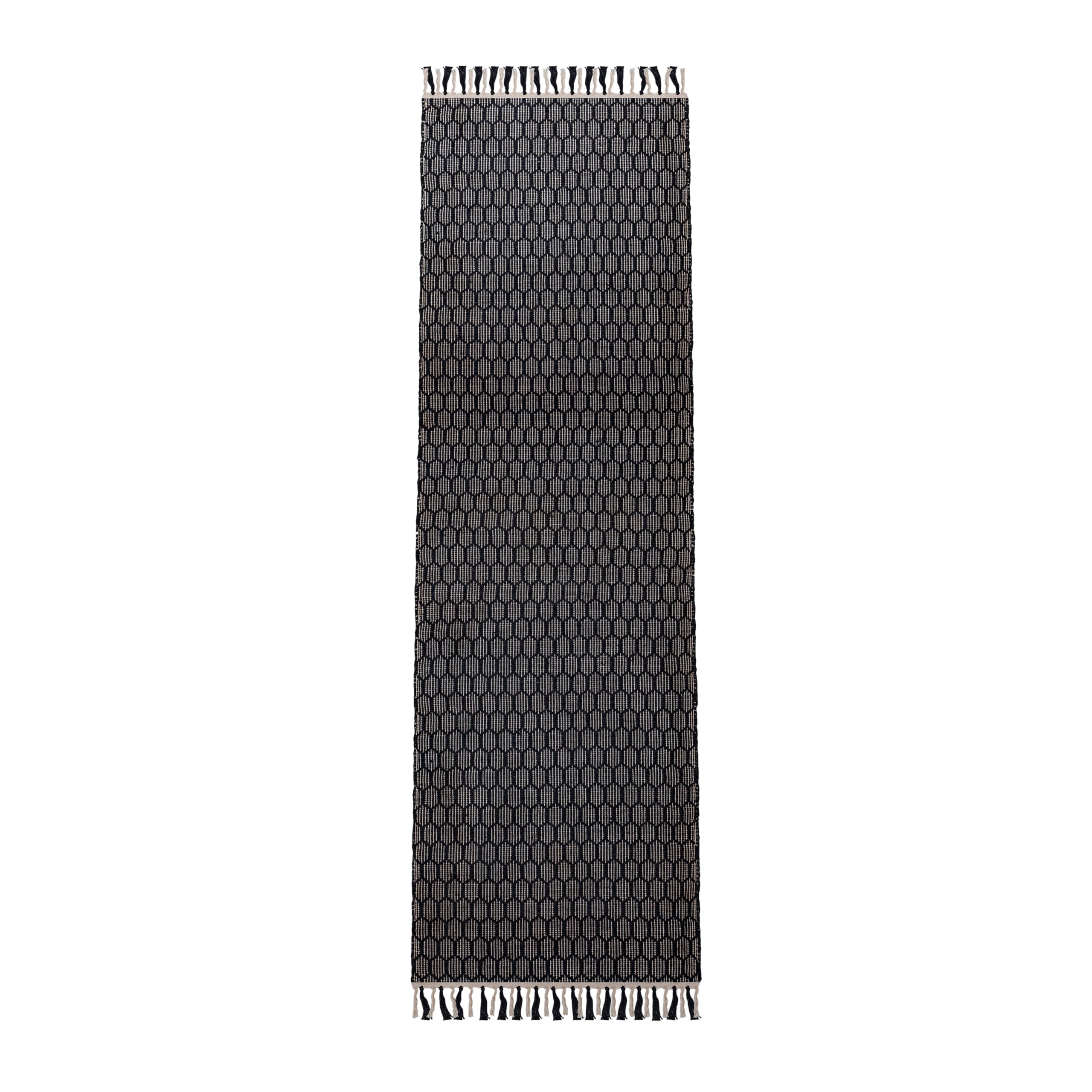 Farmhouse Cotton Rug, 2.6'x8' Black Handwoven Geometric Entryway Mat, Washable Kitchen Runner, Bathroom Carpet, Front Door Accent Rug Décor