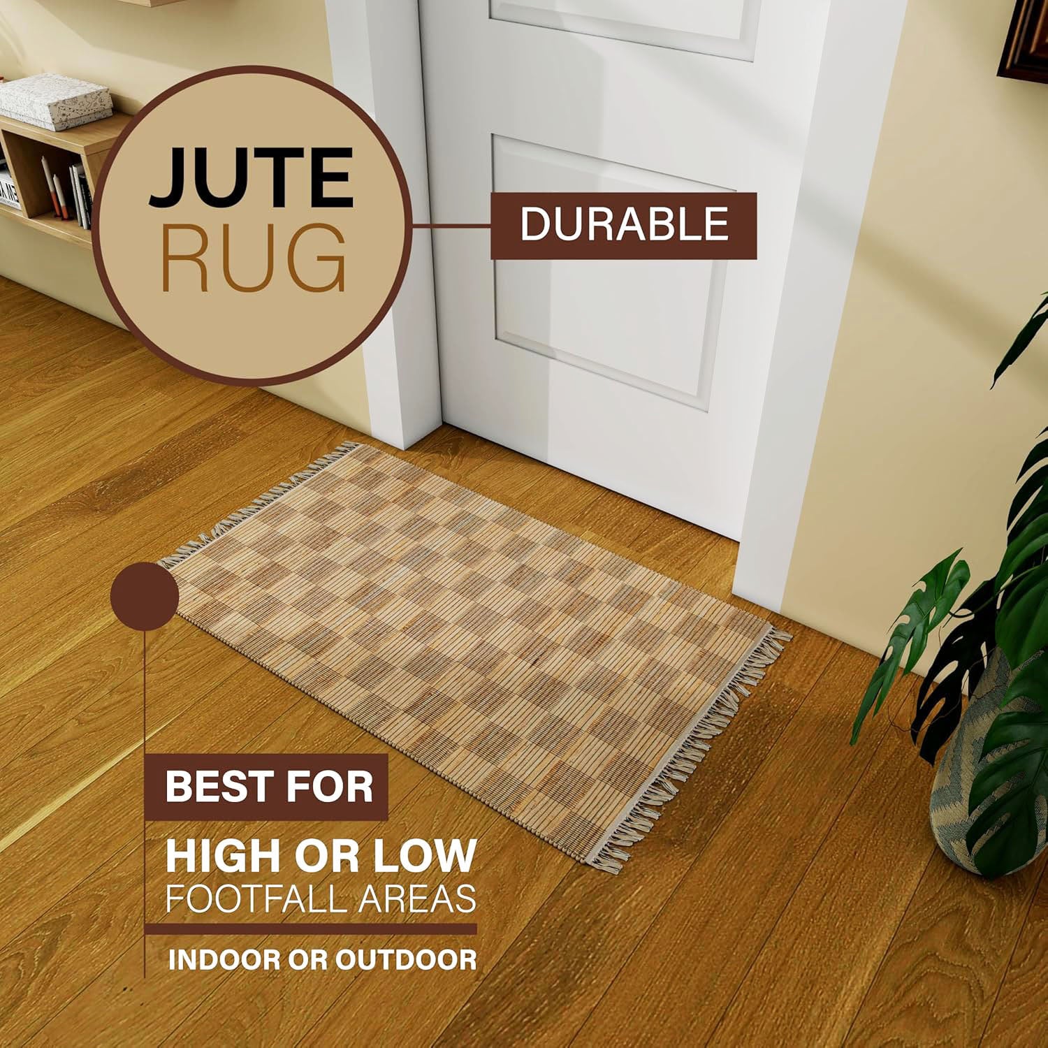 Natural Jute Geometric Area Rug, 2'x3' Handwoven Low-Pile Accent Carpet – Premium Home Décor for Entryway, Kitchen, and Bathroom