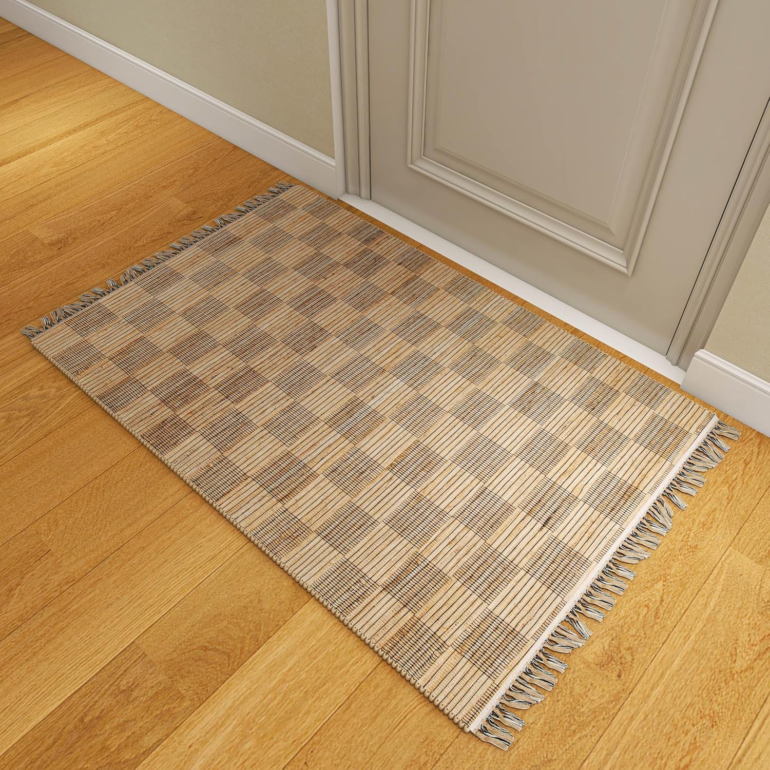 Natural Jute Geometric Area Rug, 2'x3' Handwoven Low-Pile Accent Carpet – Premium Home Décor for Entryway, Kitchen, and Bathroom