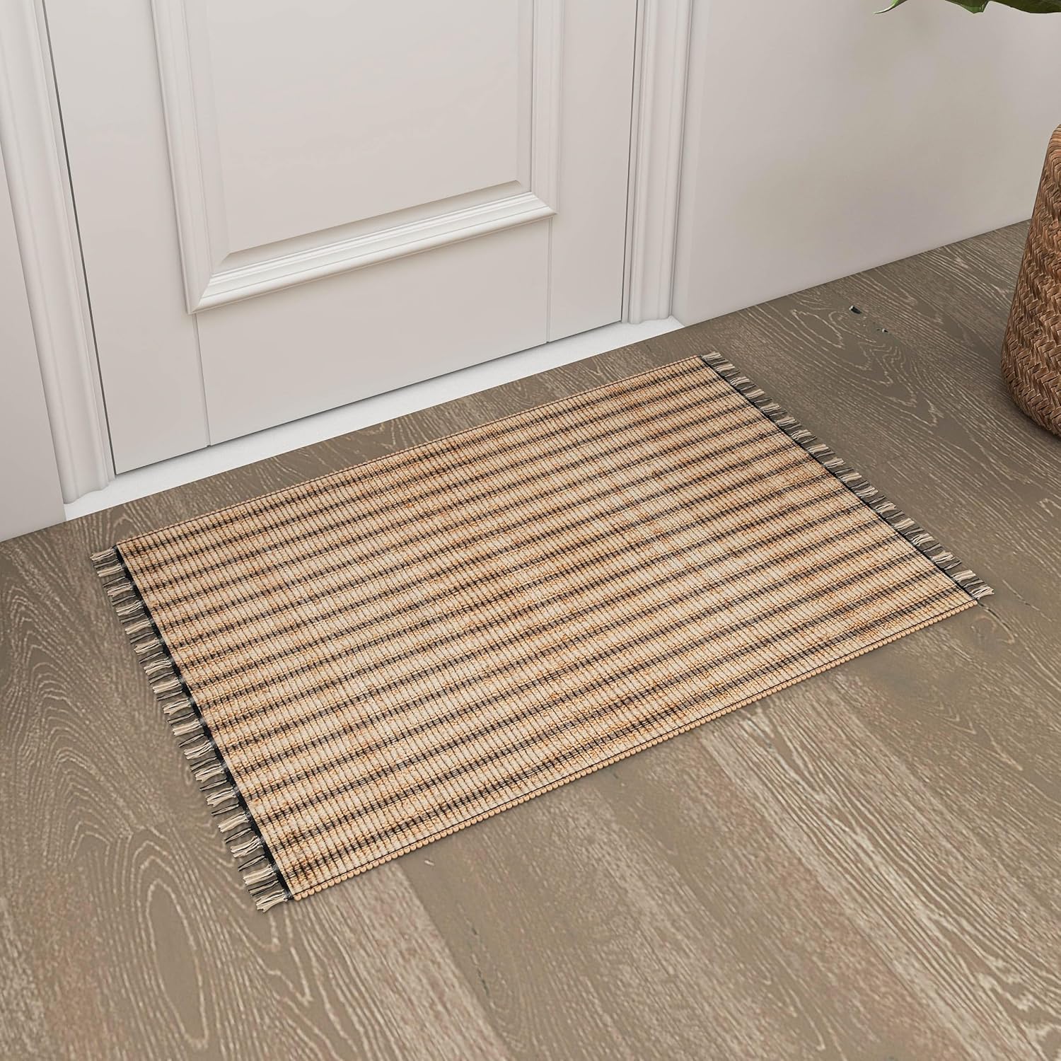 Handwoven Black Jute Rug, 2'x3' Braided Natural Accent Carpet – Vintage Modern Farmhouse Décor for Entryway, Living Room, Kitchen, and Bathroom