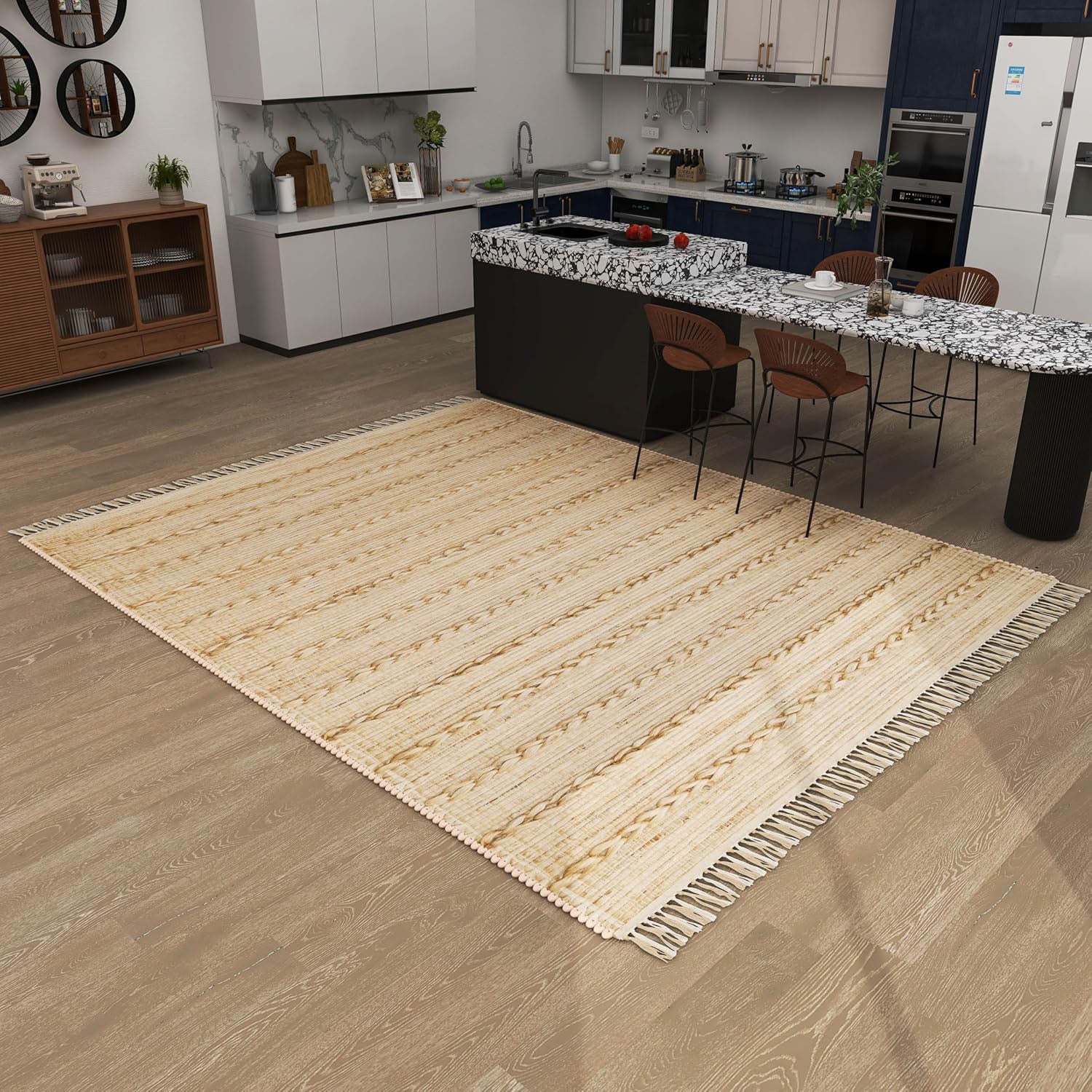 Rustic Jute Area Rug, 9'x12' Natural Braided Beige Bohemian Farmhouse Style Carpet – 0.5-Inch Thick Handwoven Design for Bedroom and Living Room Décor