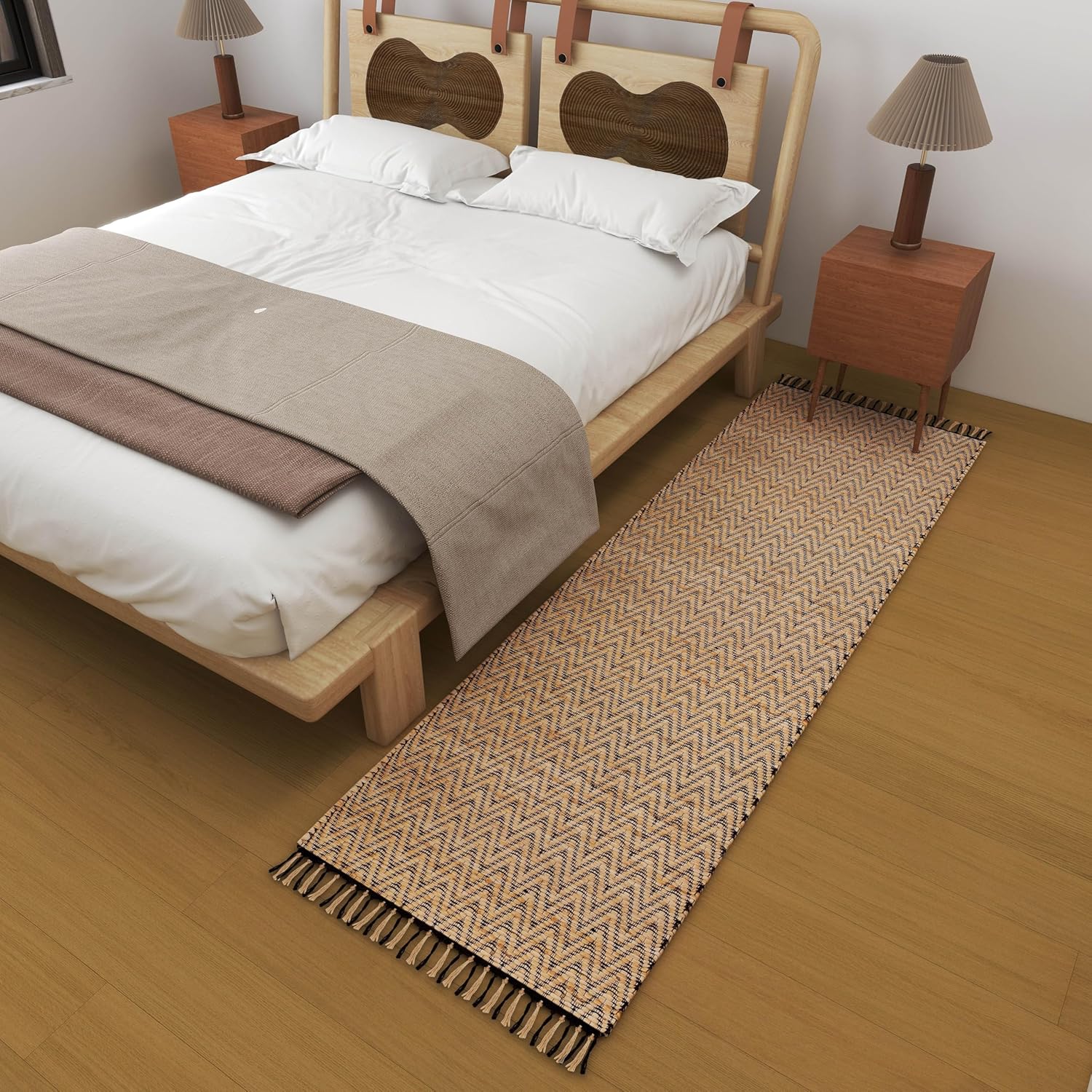 Handwoven Jute Runner, 2.6'x8' Black Wavy Natural Rug – Vintage Modern Eco-Friendly Accent for Living Room, Entryway, Kitchen, and Bathroom Décor